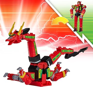 Power Rangers Red Dragon Thunderzord Action Figure – Mighty Morphin Zord Toy with Dragon & Warrior Modes, Converts to Thunder Megazord Torso & Cockpit