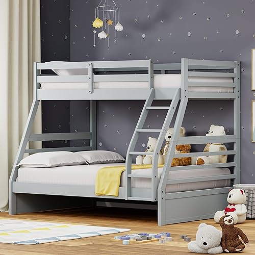 Glenwillow Home Plana - Litera de madera maciza individual sobre individual mesita de noche colgante y nido en gris claro