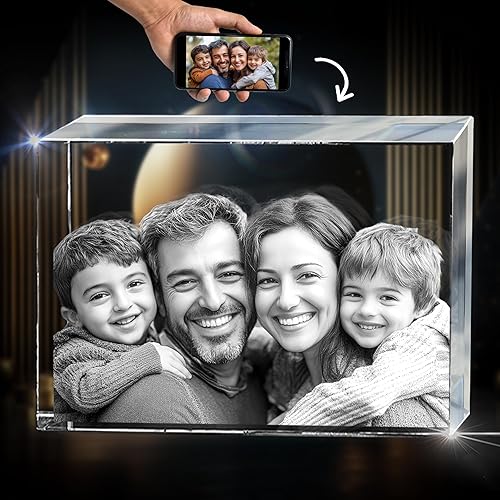 CAPTUR3D Foto de cristal 3D, regalos conmemorativos personalizados para mamá, papá, esposa, hombres, seres queridos, cristal grabado con láser 3D