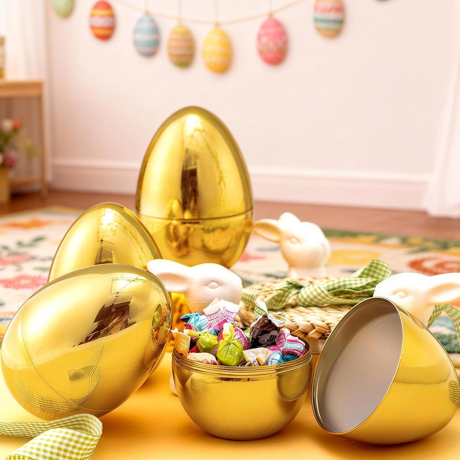 JOYIN 24 Pcs Large Plastic Golden Easter Eggs, 6 Inches Jumbo Eggs Fillable for Easter Themed Hunt Basket Stuffers Fillers Filling Treats Party Favor Classroom Prize Supplies