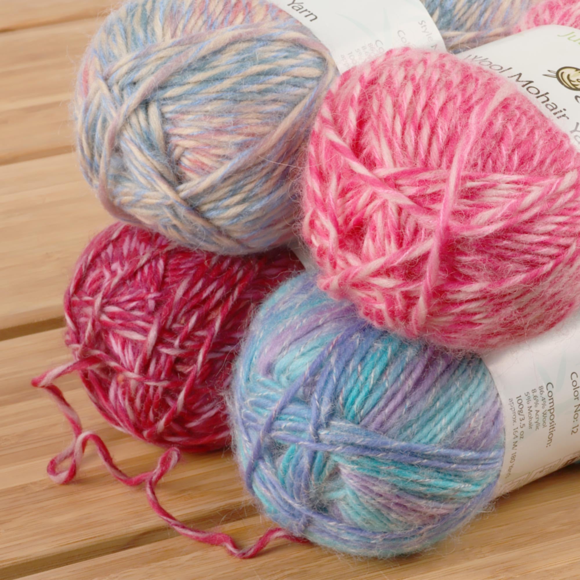 JubileeYarn - Gomitolo di lana mohair pettinato, 100 g/matassa, sfumature di rosso, 4 matasse
