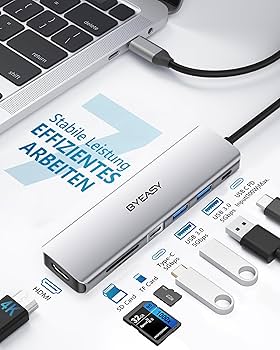 BYEASY USB C Hub, 7IN1 Docking Station, 4K HDMI, 100W PD, Typ-A/C