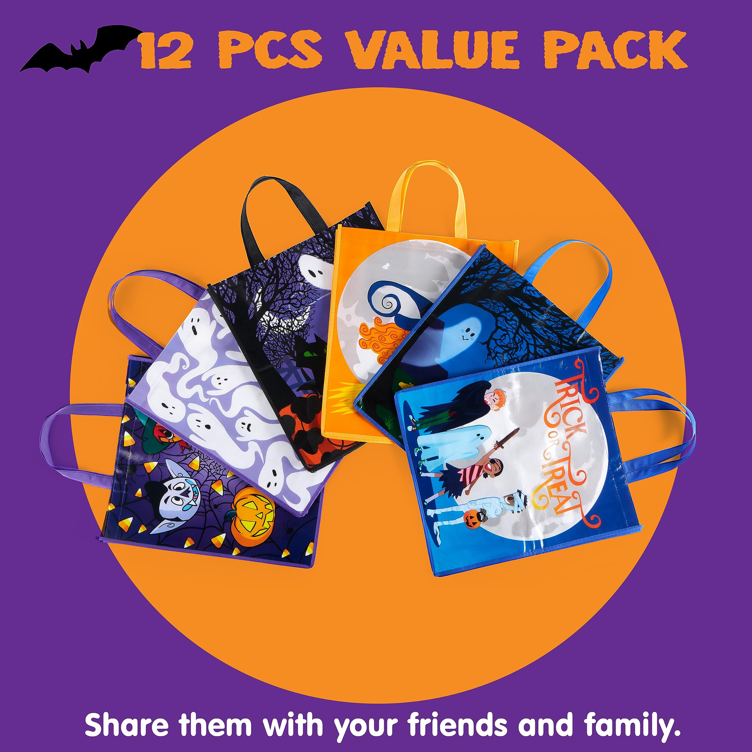 JOYIN 12 Stück Halloween 43 x 38 cm Große Geschenktaschen für Halloween Süßes oder Saures Party Süßigkeitstüten, Geschenk Taschen, Party Tüte