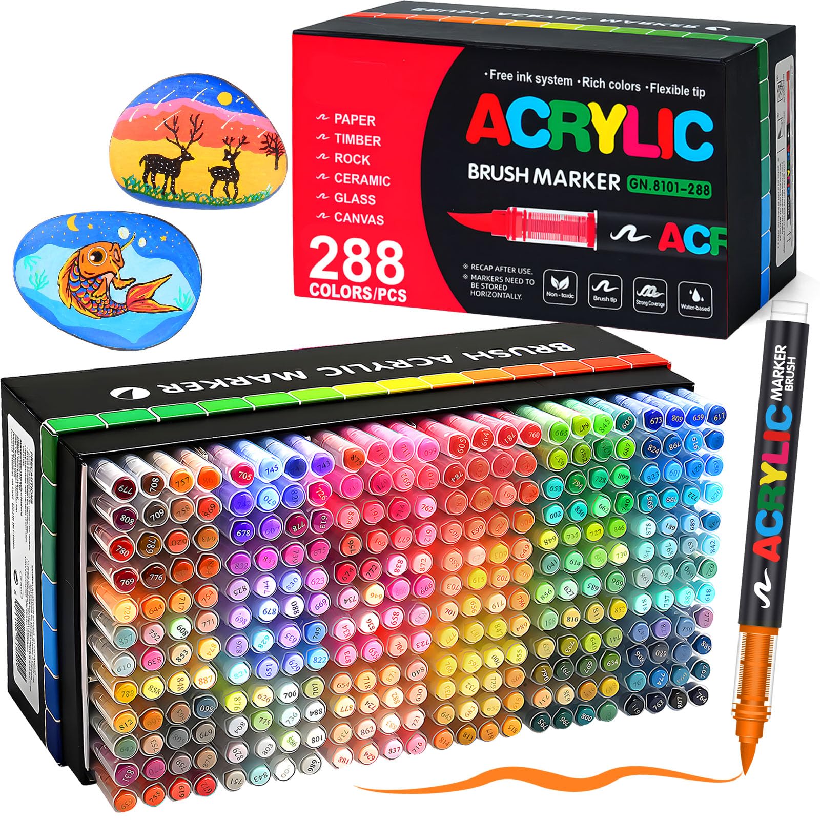 Bonala 288 Farben Acrylstifte Set Professionelle acrylfarben set mit Filzstifte Pinselspitze für Erwachsene & Künstler für Rock Painting, Glas, Papier, Holz, Ei, Leinwand, Keramik, Stoff, DIY Crafts