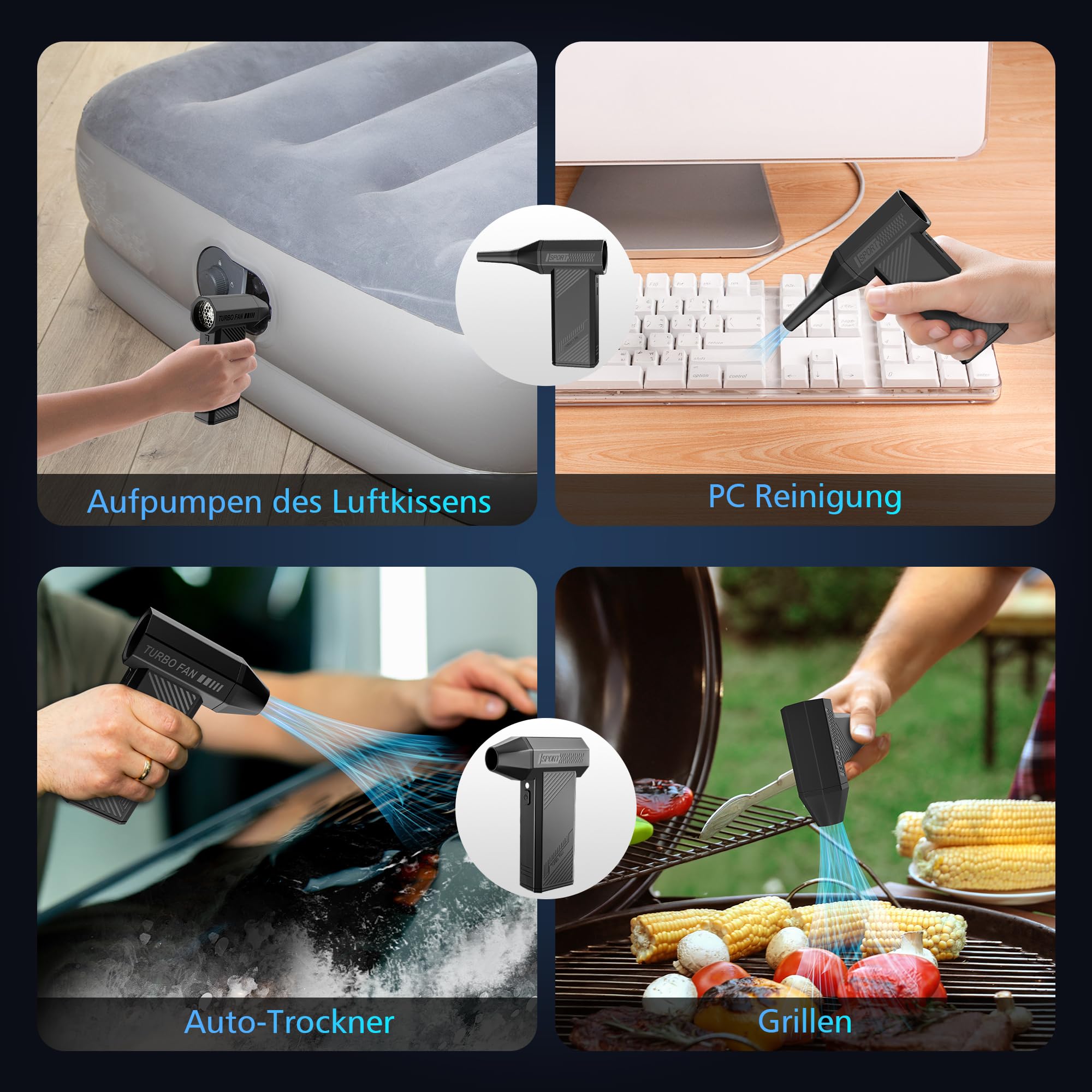 MJY 180000U/min 85M/S 230g Elektrische Staubgebläse Druckluftspray,7600mah Akku 4-Gang Einstellbar Electric Air Duster Turbo Gebläse Mit LED Laterne für Auto,elektronische Geräte,PC Reinigungsset