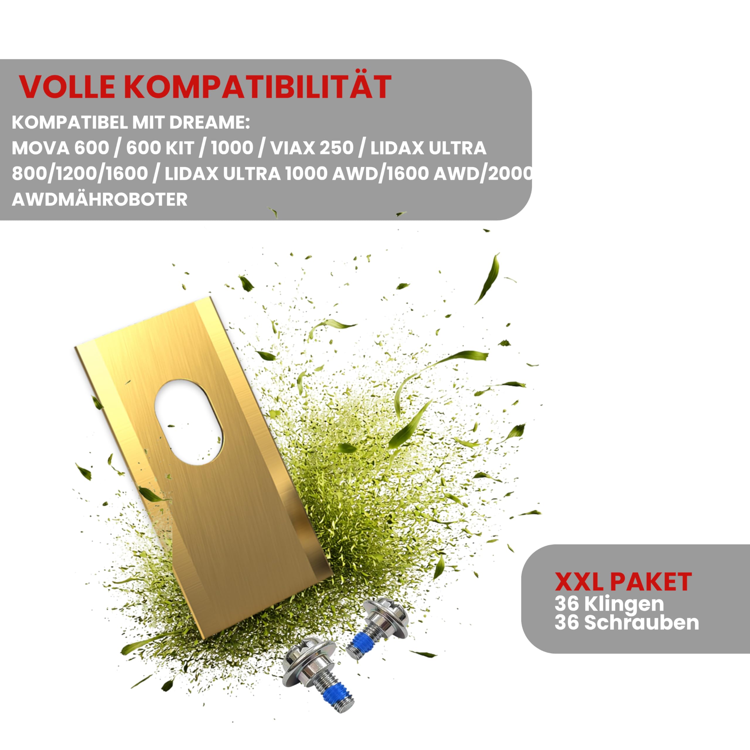 3DHerb® 36 lame di ricambio e viti in titanio di alta qualità con protezione - compatibili con Dreame Mova | VIAX | LiDAX... Robot di falciatura - Spessore lama 0,9 mm per un lungo divertimento con