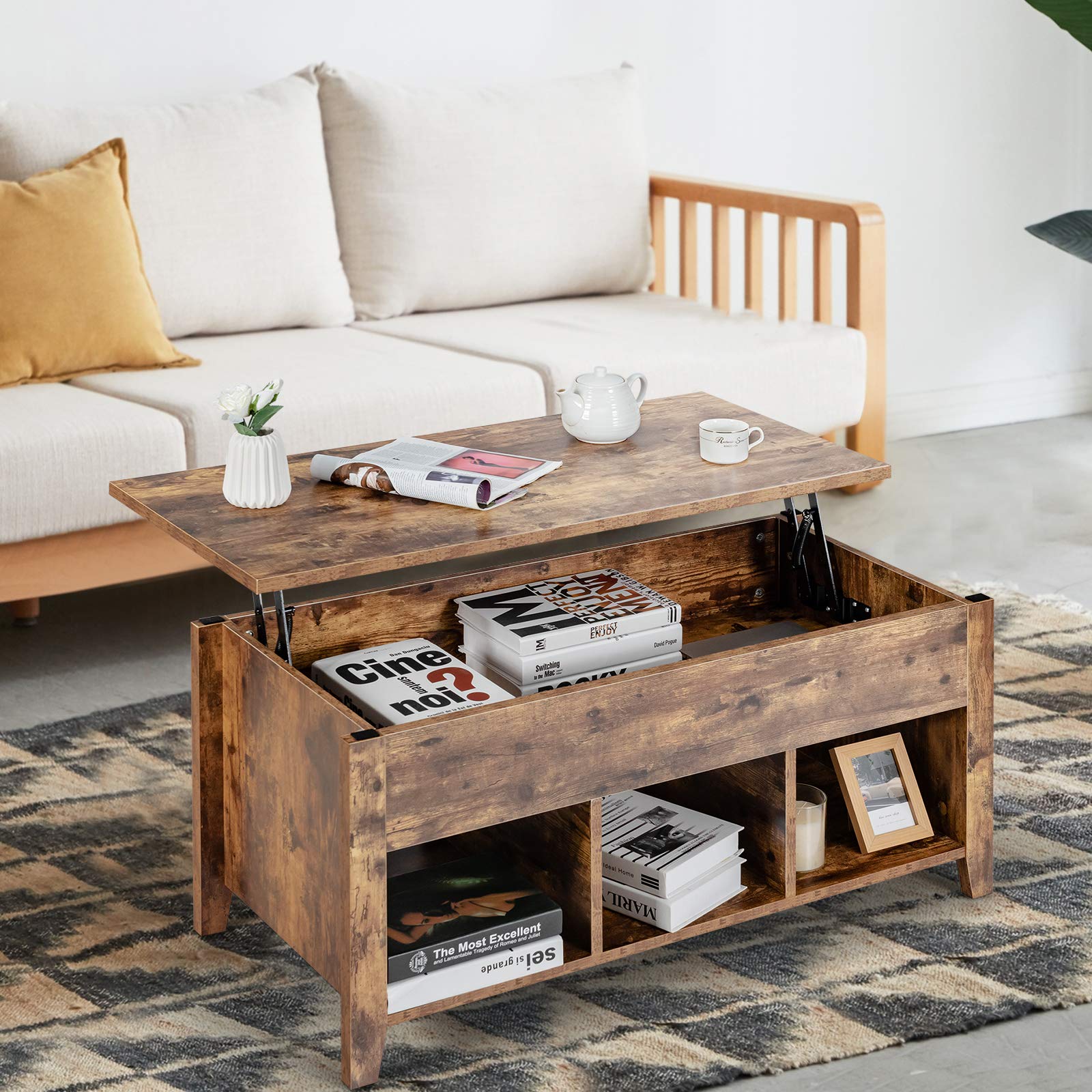 Tangkula Lift Top Coffee Table, Wood Home Living Room Modern Lift Top