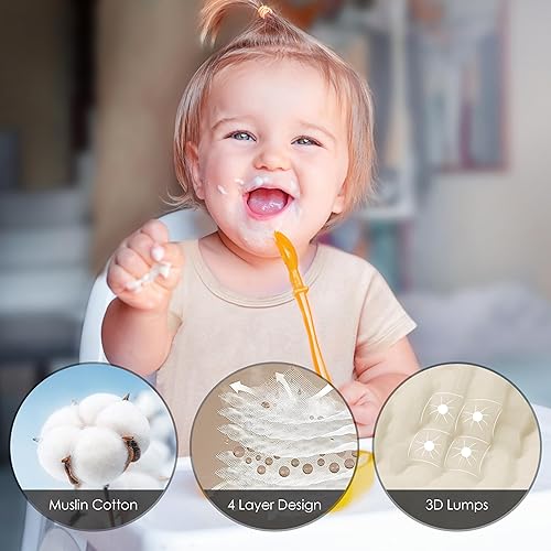 Vista 206 de Cute Castle Paquete de 12 paños de muselina para bebé, 100% algodón, ultra absorbentes, grandes, 20 x 10 pulgadas, trapos súper absorbentes