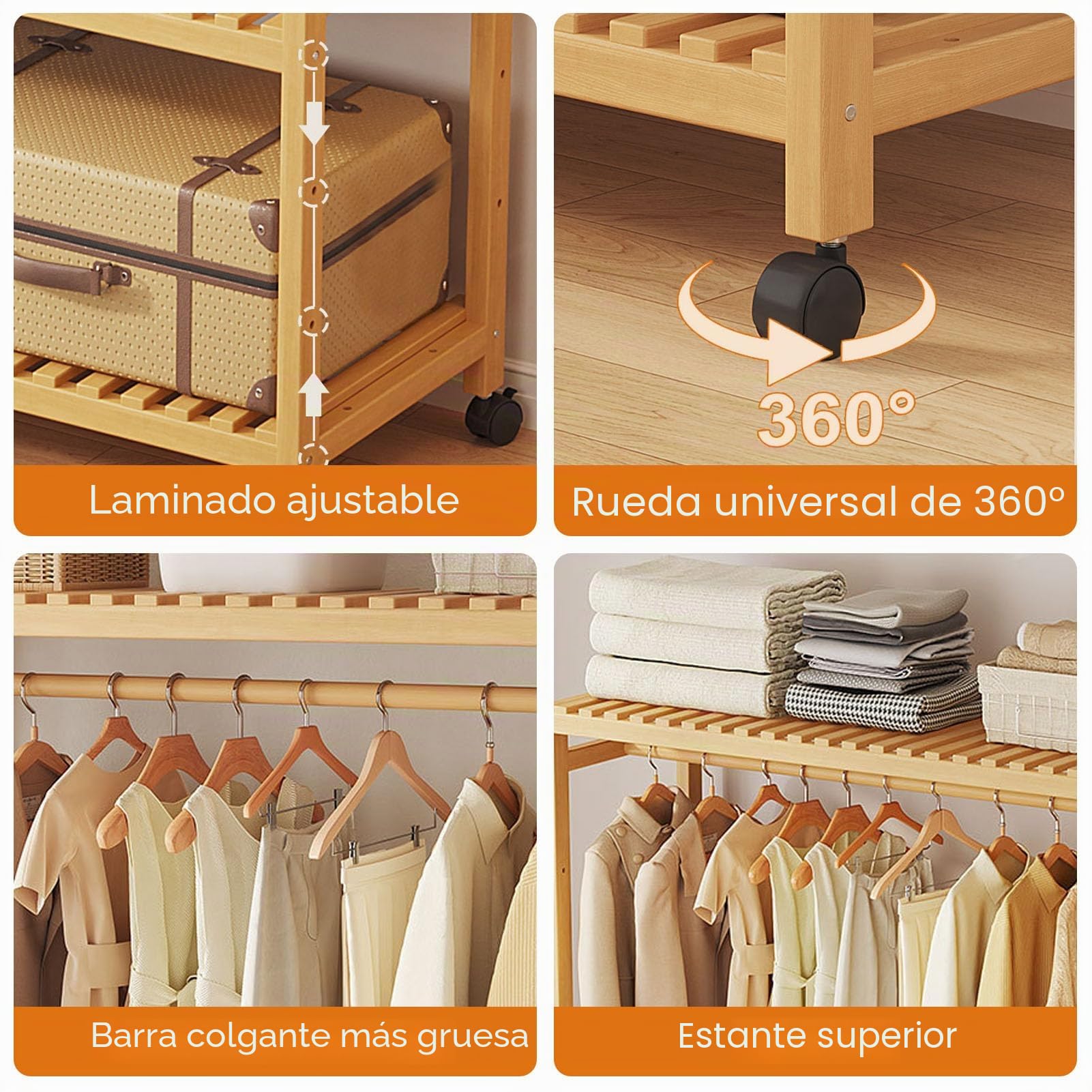 Perchero resistente con ruedas, armarios abiertos para dormitorio, capacidad de carga de 100 kg, perchero independiente para entrada, guardarropa, balcones y dormitorios