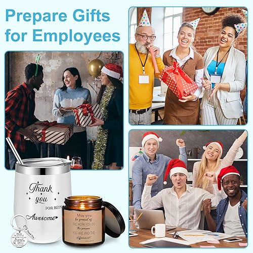 Miniatura 6 de Uiifan Regalos de agradecimiento a los empleados de 12 onzas con texto en inglés "Thank You for Being Awesome Wine Tumbler Apreciation Keyboard"