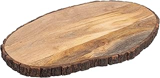 GoCraft Oval Wooden Cutting Board with Tree Bark Rim | Mango Wood Live E...