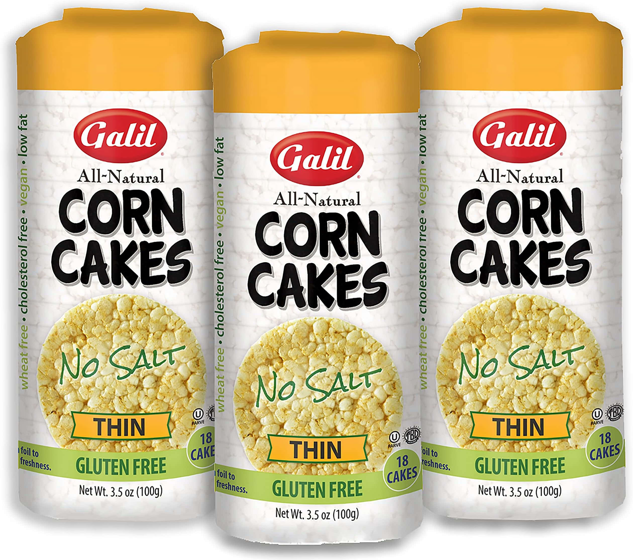 Galil Thin Corn Cakes | Corn Cakes No Salt Corn Snacks 3.5 Ounce (Pack Of 3) Gluten-Free Snack, Salt-Free Snacks,