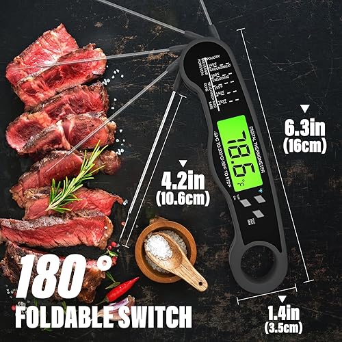Miniatura 3 de Termómetro de carne de lectura instantánea para parrilla y cocina, termómetro impermeable de comida rápida con luz de fondo, sonda digital de