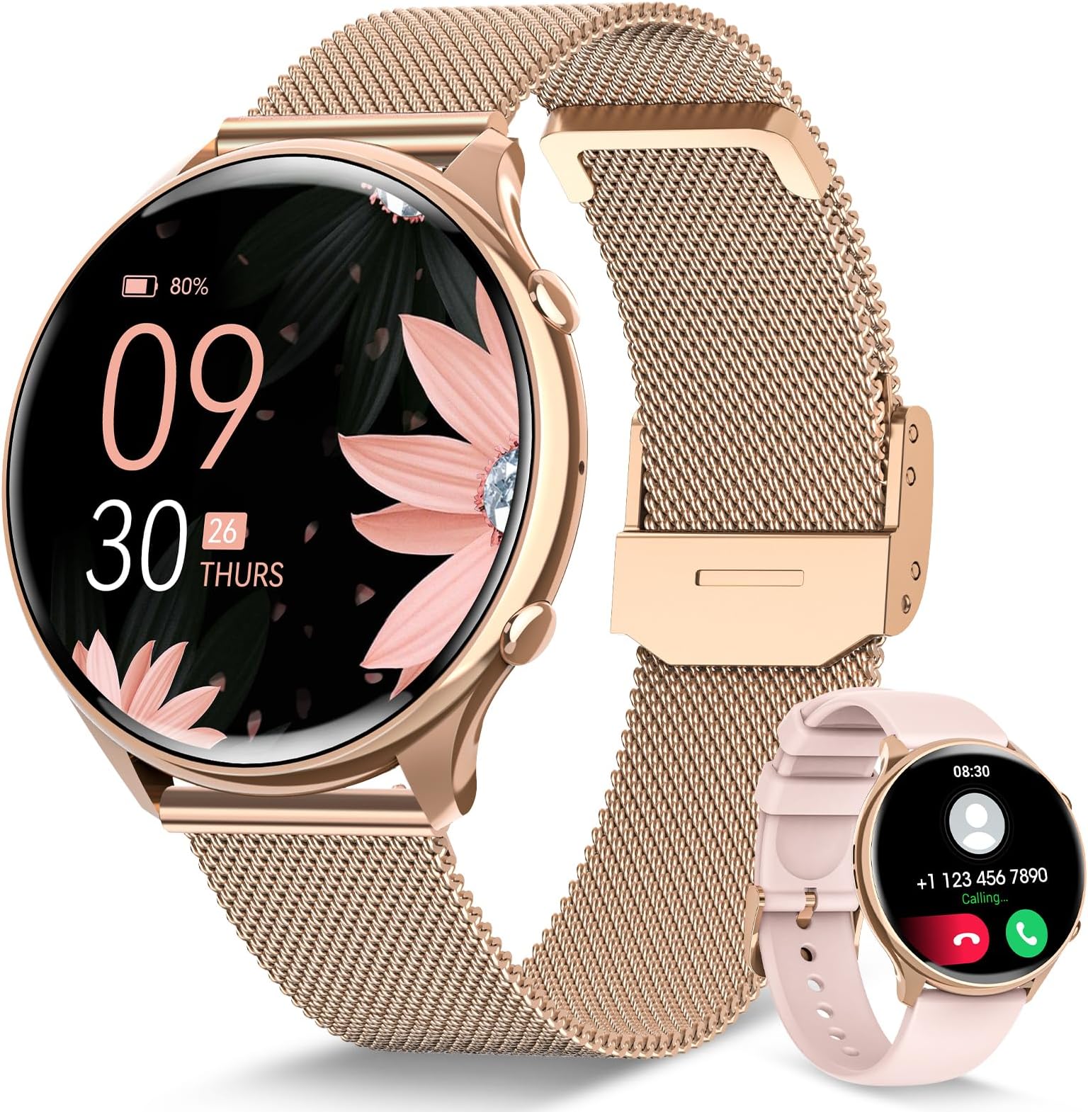 RUXINGX Smartwatch Damen mit Telefonfunktion, HD Voll Touchscreen