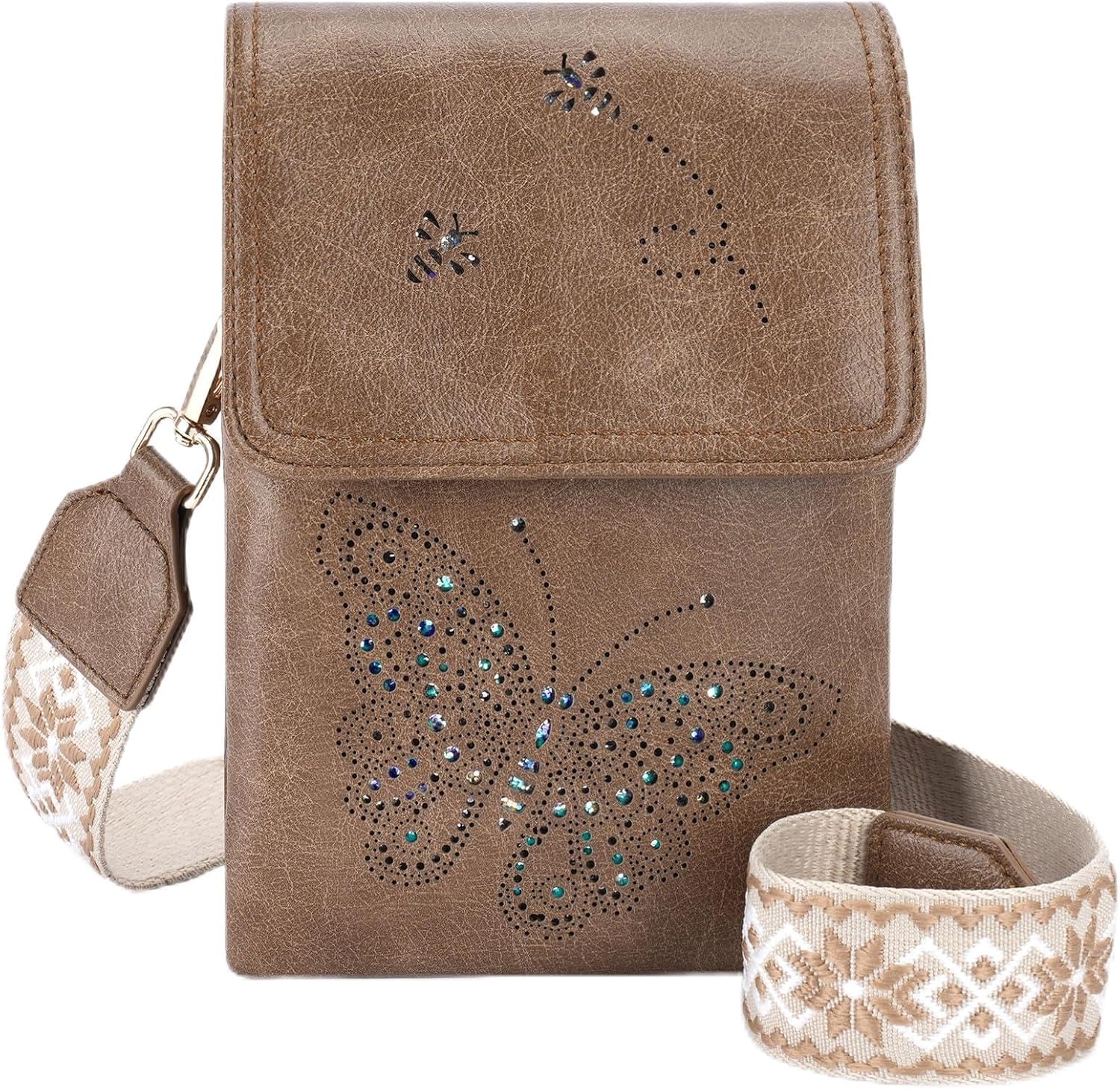 KITEVIUN Leather Small Crossbody Bags for Women Trendy Cell Phone Bag Wallet Purses Butterfly Design