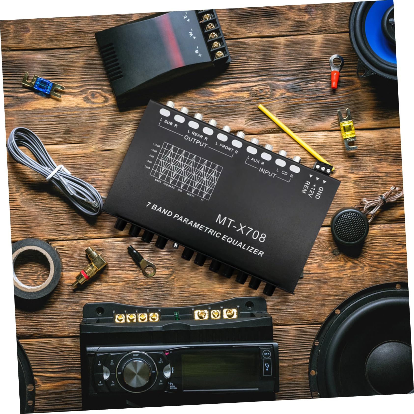 Ecualizador de Coche de 7 Bandas Metálico Negro para Audio