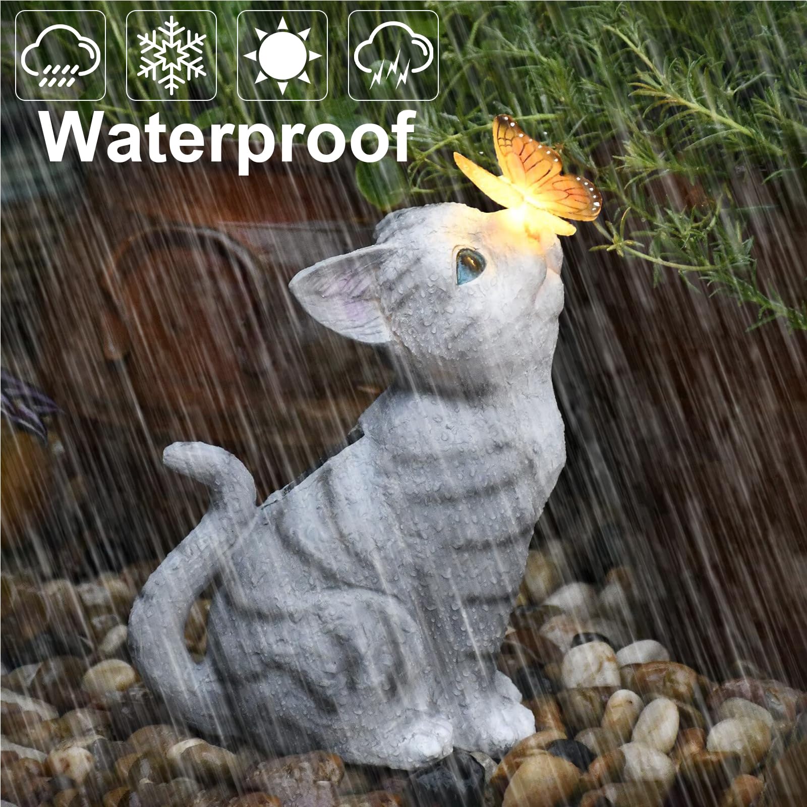 Decoración de Estatuas de Gato de Jardín con Lámpara Solar - Estatuas al Aire Libre para Amantes de los Gato, Regalo de Inauguración de la casa para Patio, Césped, Porche, Jardín