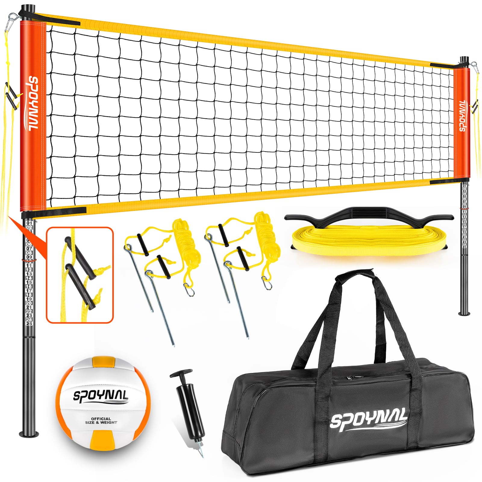 32FT Portable Volleyball Net System for Backyard - Adjustable Height Beach & Grass Court Sand-Resistant Outdoor Training Set with Pro-Grade Volleyball