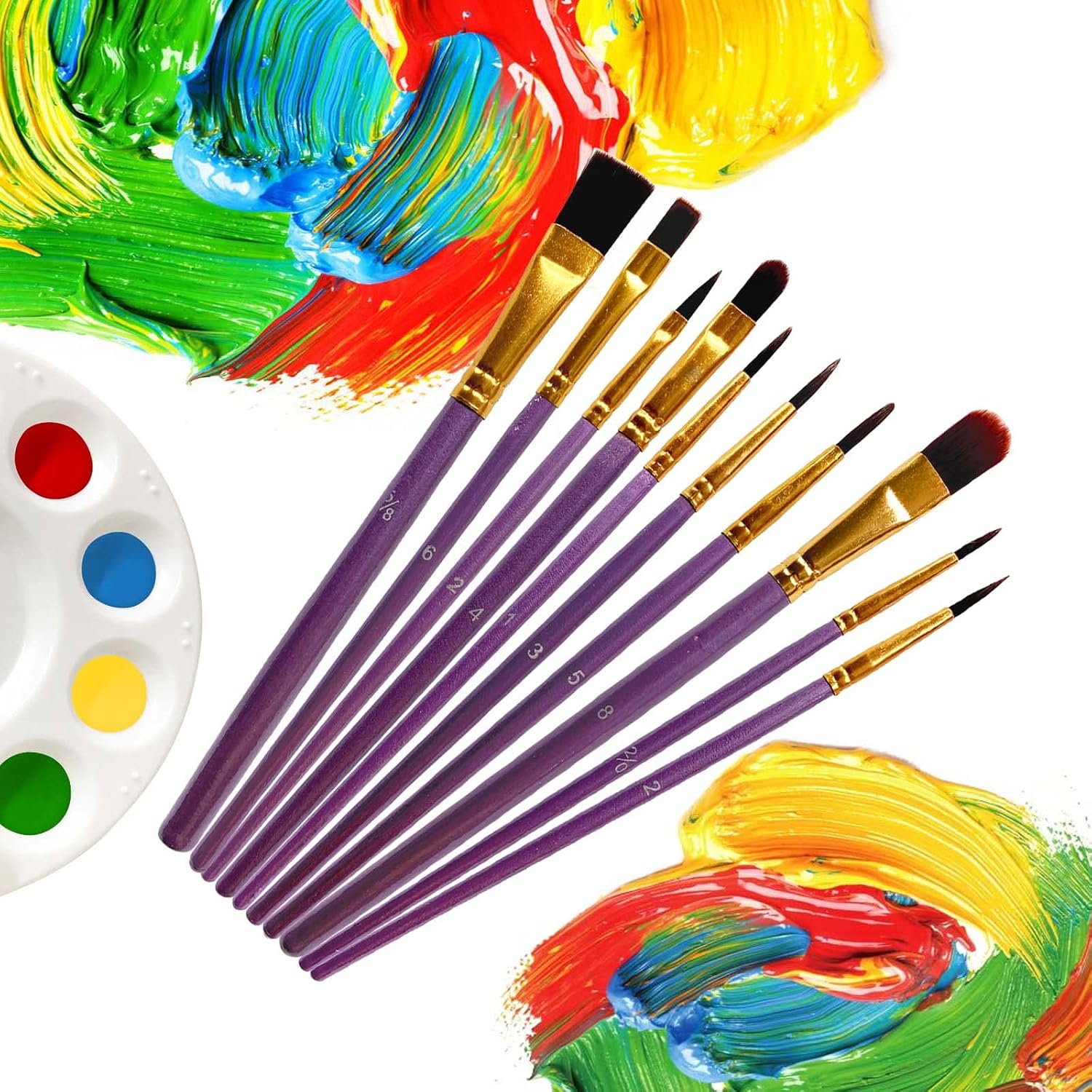 1 Pack 10 Pcs Paint Brushes, Nylon Hair Paint Brushes Set for Kids, Beginner, Suitable for Oil, Watercolor, Acrylic Paint and Body Pinting, Purple