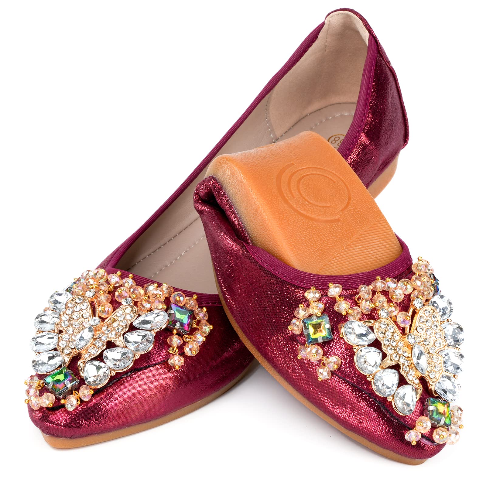 WAMBHCWomen's Ballet Flat Shoes - Cute Rhinestones Bow Wedding Flats Slip on Flats for Women Comfort