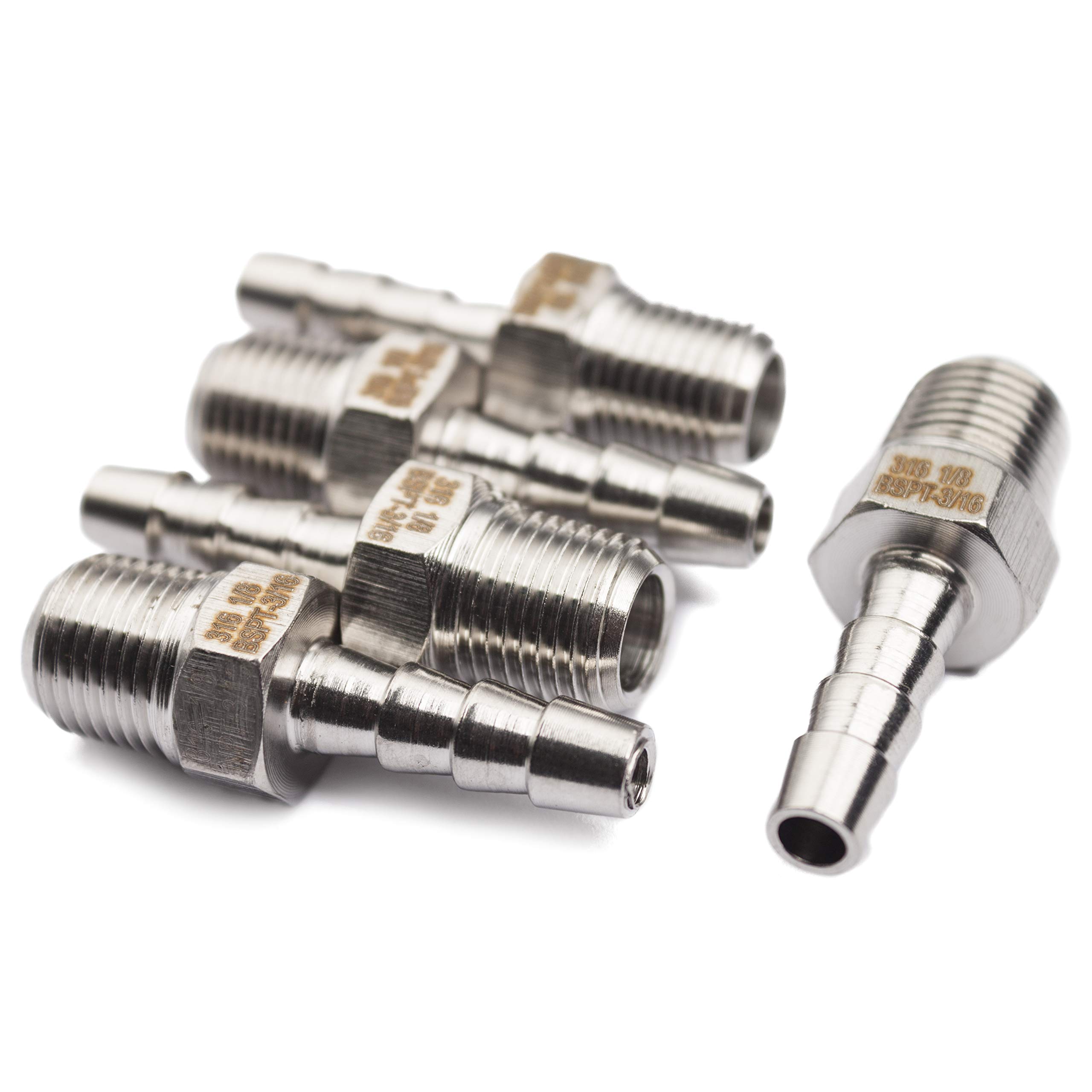 Ltwfitting Men's Pack Of 5Pcs Stainless Steel 316 Barbed Fitting Connector 1/8" Bspt X 3/16"(5Mm) Hose Barb Fuel Gas Water (Pack Of 5)