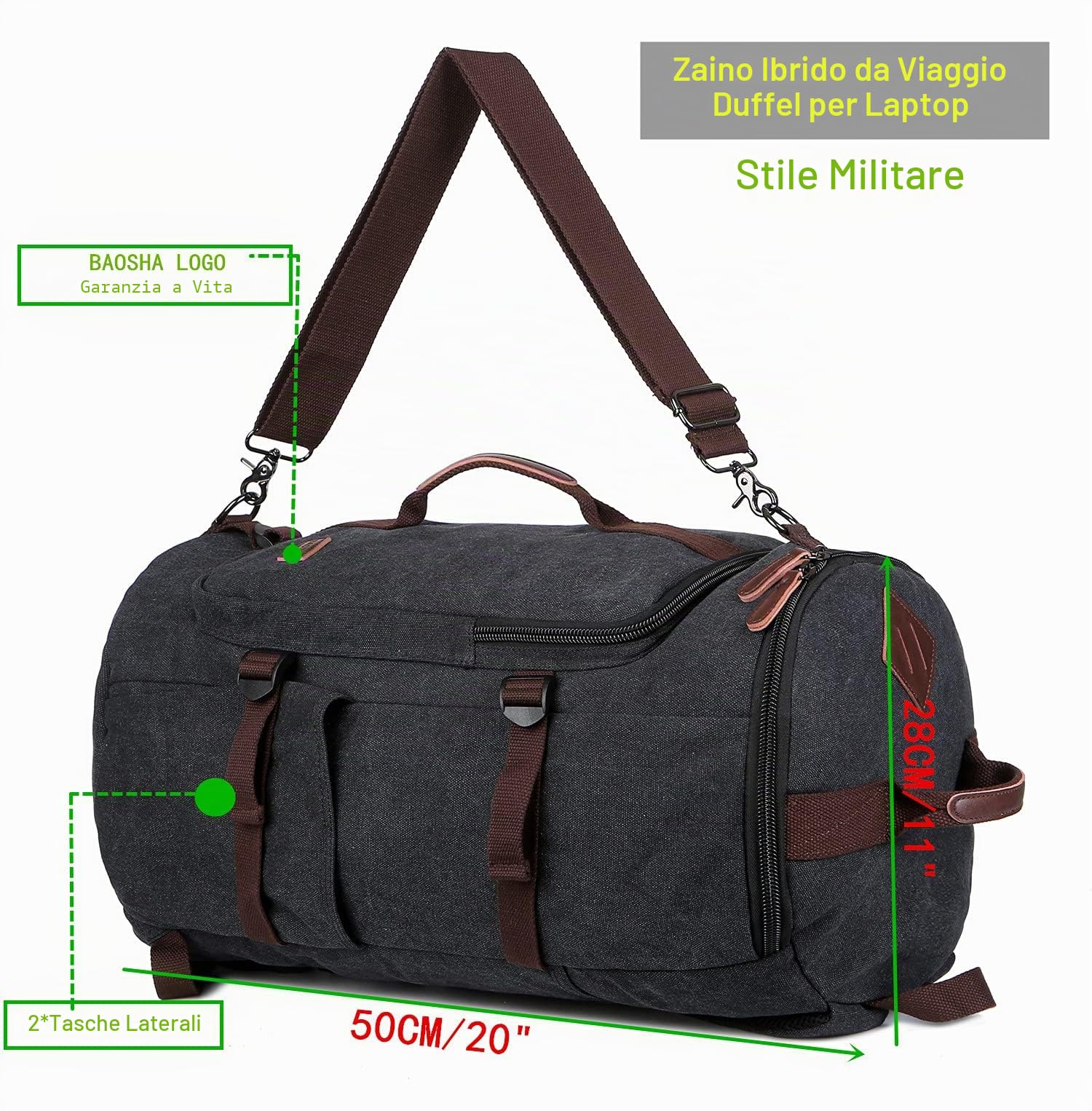 BAOSHA HB-26 - Zaino vintage da uomo in tela