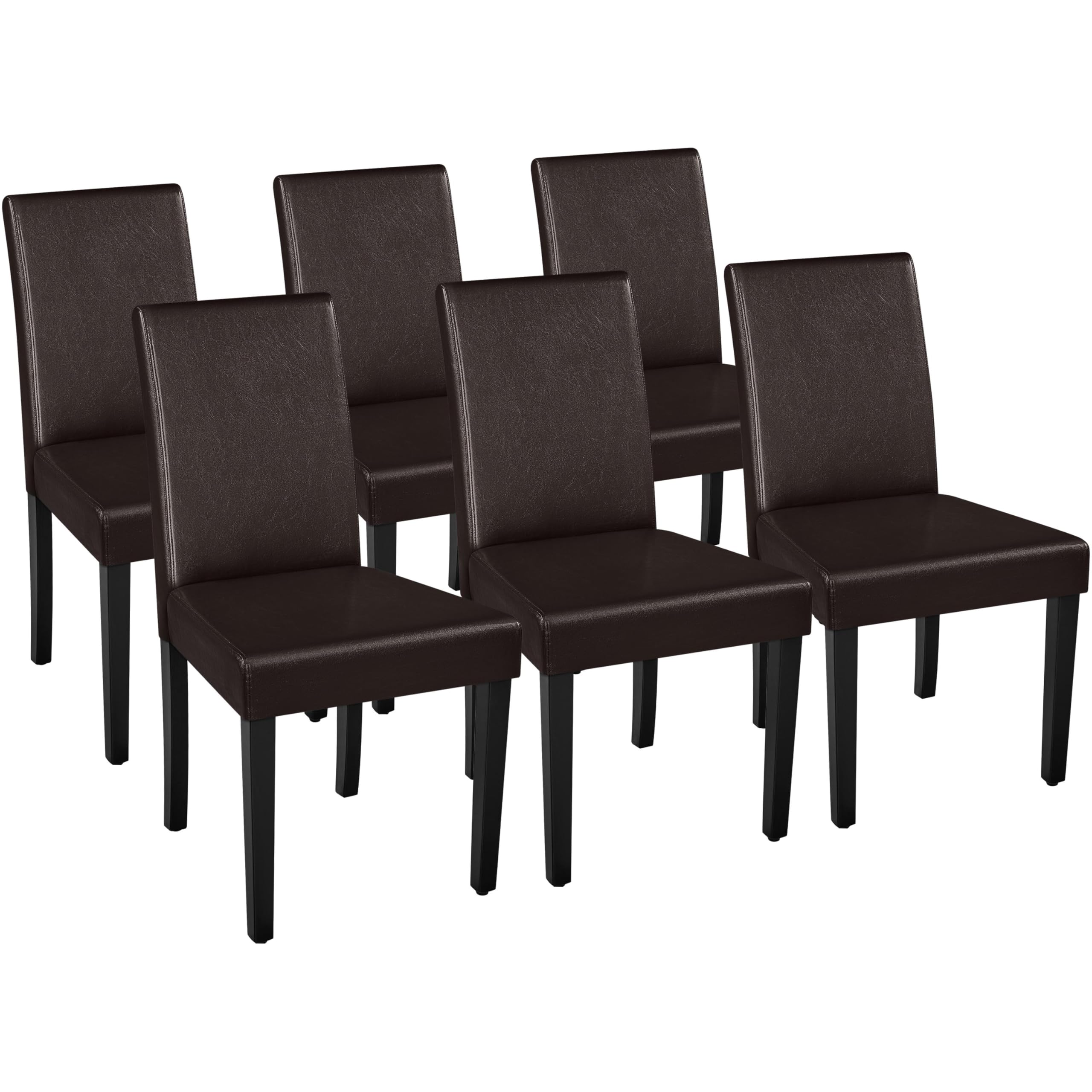 Yaheetech Leather Dining Chair Set of 6 High Back Padded Armless Dark Brown