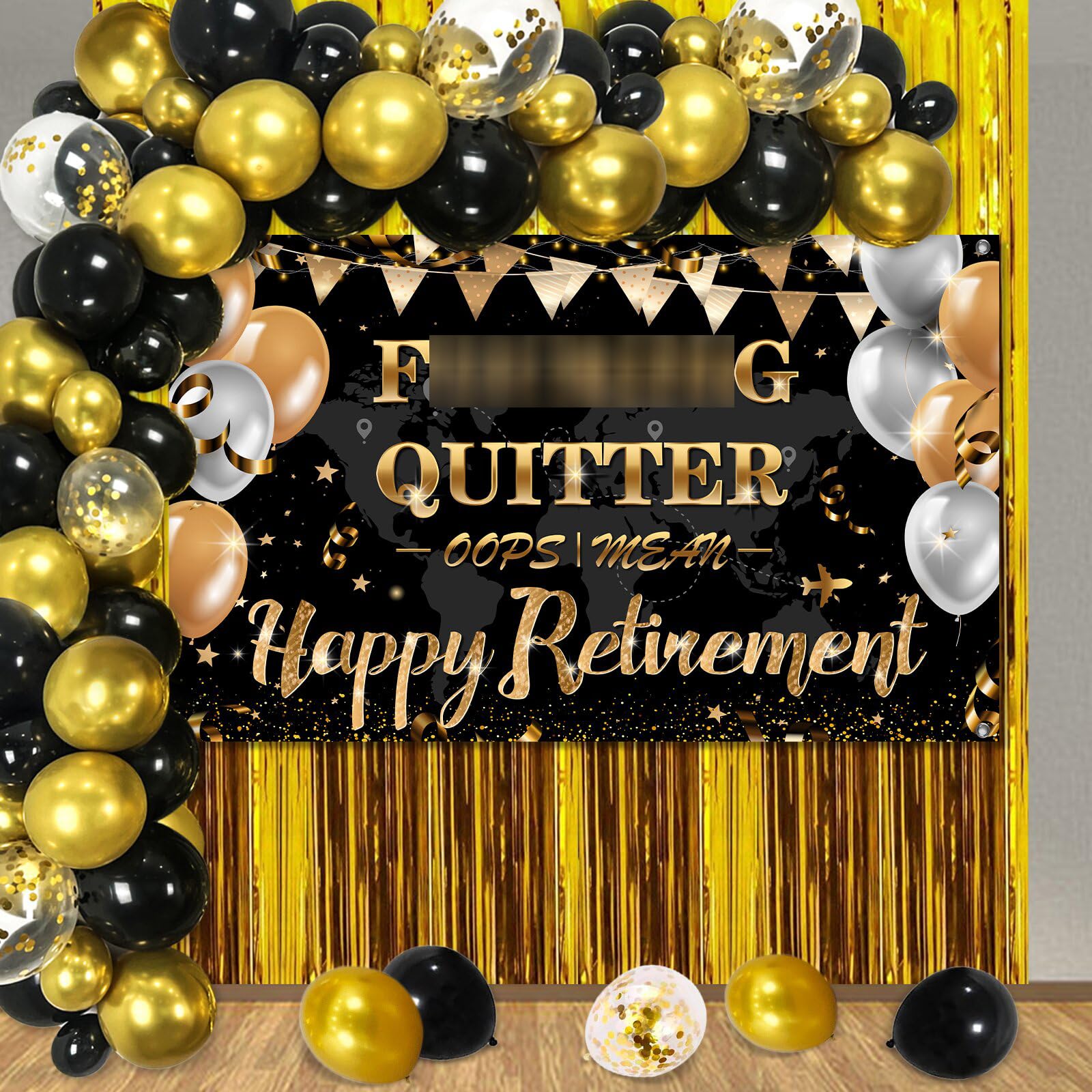 Photo 1 of Retirement Party Decorations with Large Funny Happy Retirement Backdrop Banner for Women and Men happy Retirement Party Decorations