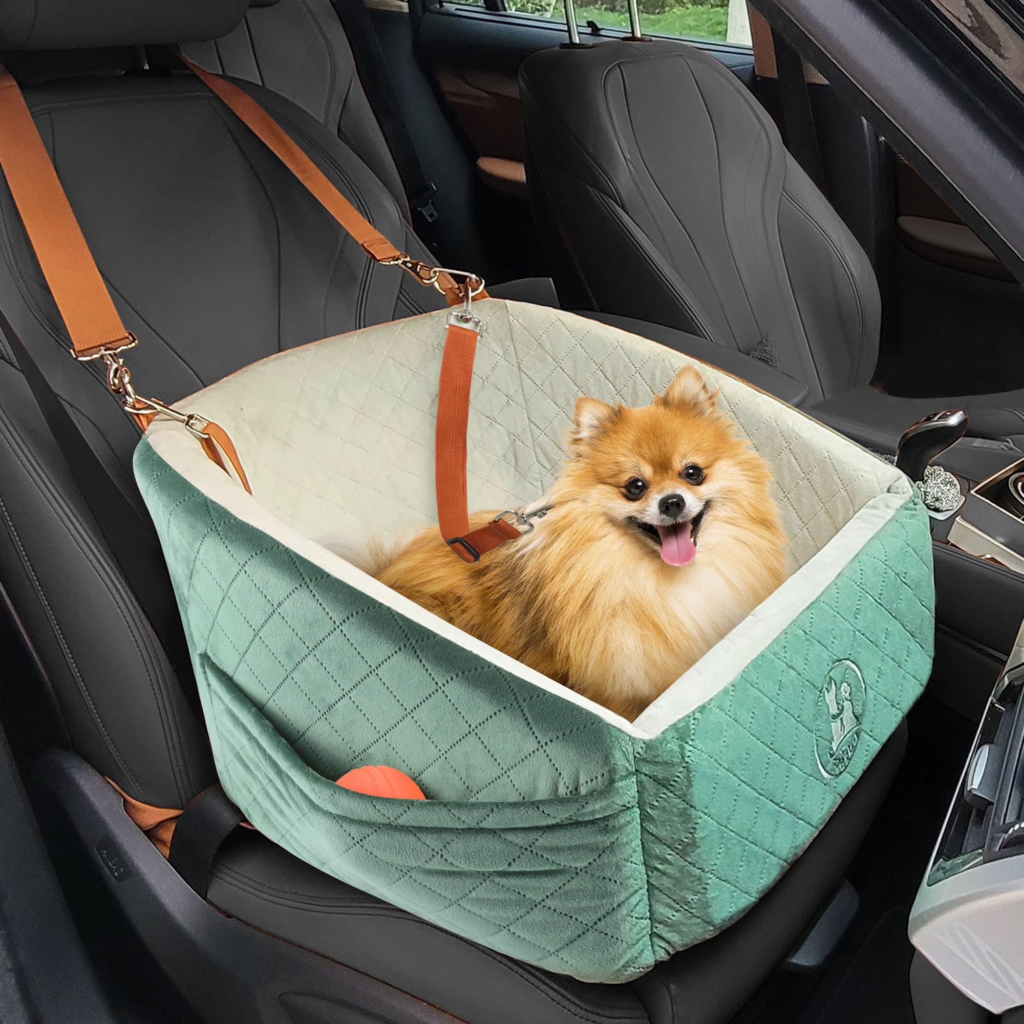 Asiento Perro Coche para Perros Pequeños y Medianos Espuma Viscoelástica Transportin Cama de Viaje para Mascotas, Delantero o Posterior, hasta 15 kg
