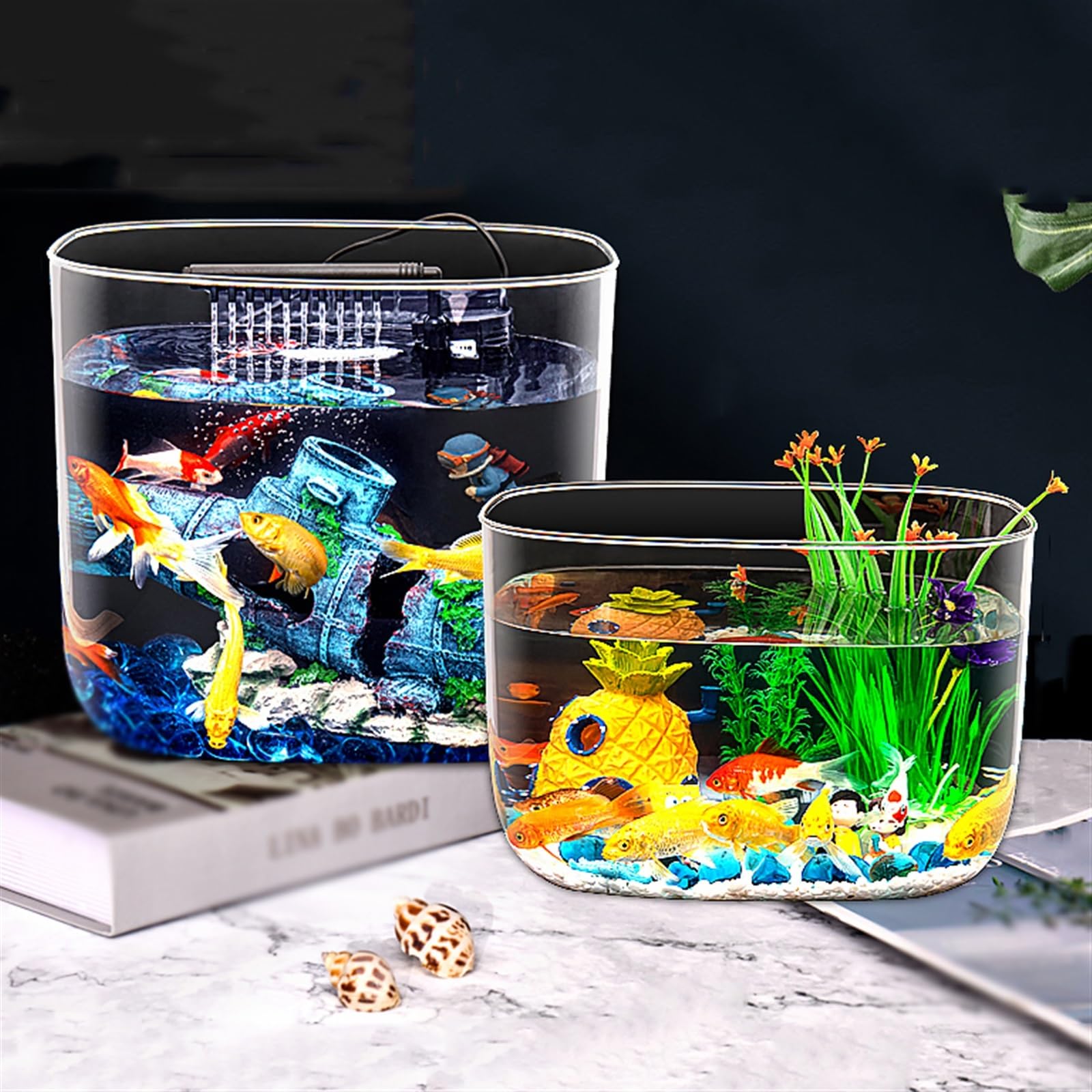 Acuario Tanque de Peces a Prueba de caídas, Material acrílico, pecera Transparente, Acuario doméstico de tamaño pequeño y Mediano, Tanque de Peces Dorados, Tanque de Tortuga Peces Acuario(Grande)