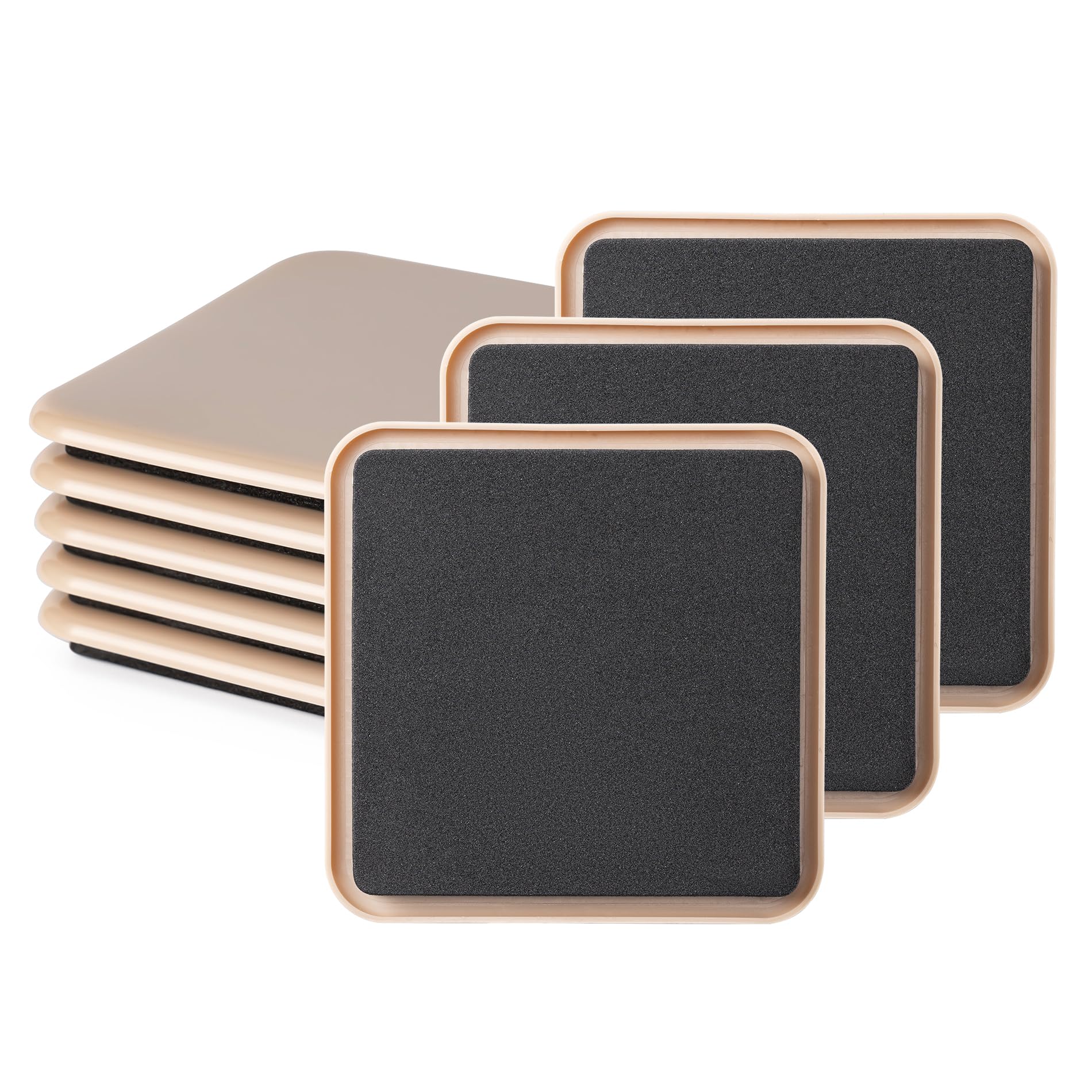 Furniture Sliders, Furniture Sliders Pads for Hardwood Floors, Chair Legs Floors Protectors, Reusable Round Glides Glider, Heavy Duty Furniture Movers Sliders (8 Pcs, 3 1/2 inch，Beige，Square)