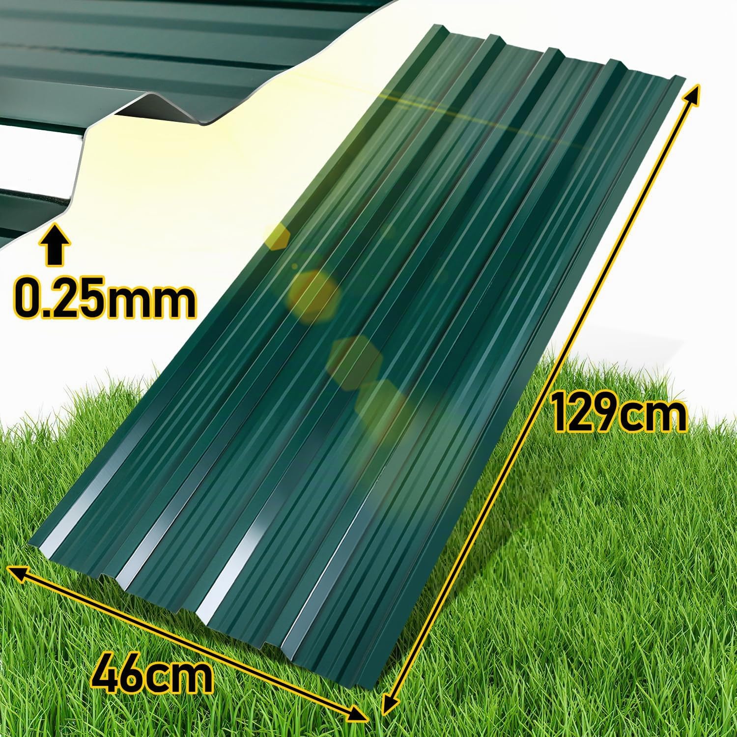 Juego de 24 láminas de chapa trapezoidal, placas para techo de 129 cm x 46 cm, 7 m², láminas de chapa ondulada para techo, cobertizos, perreras, con guantes resistentes al corte, placas de
