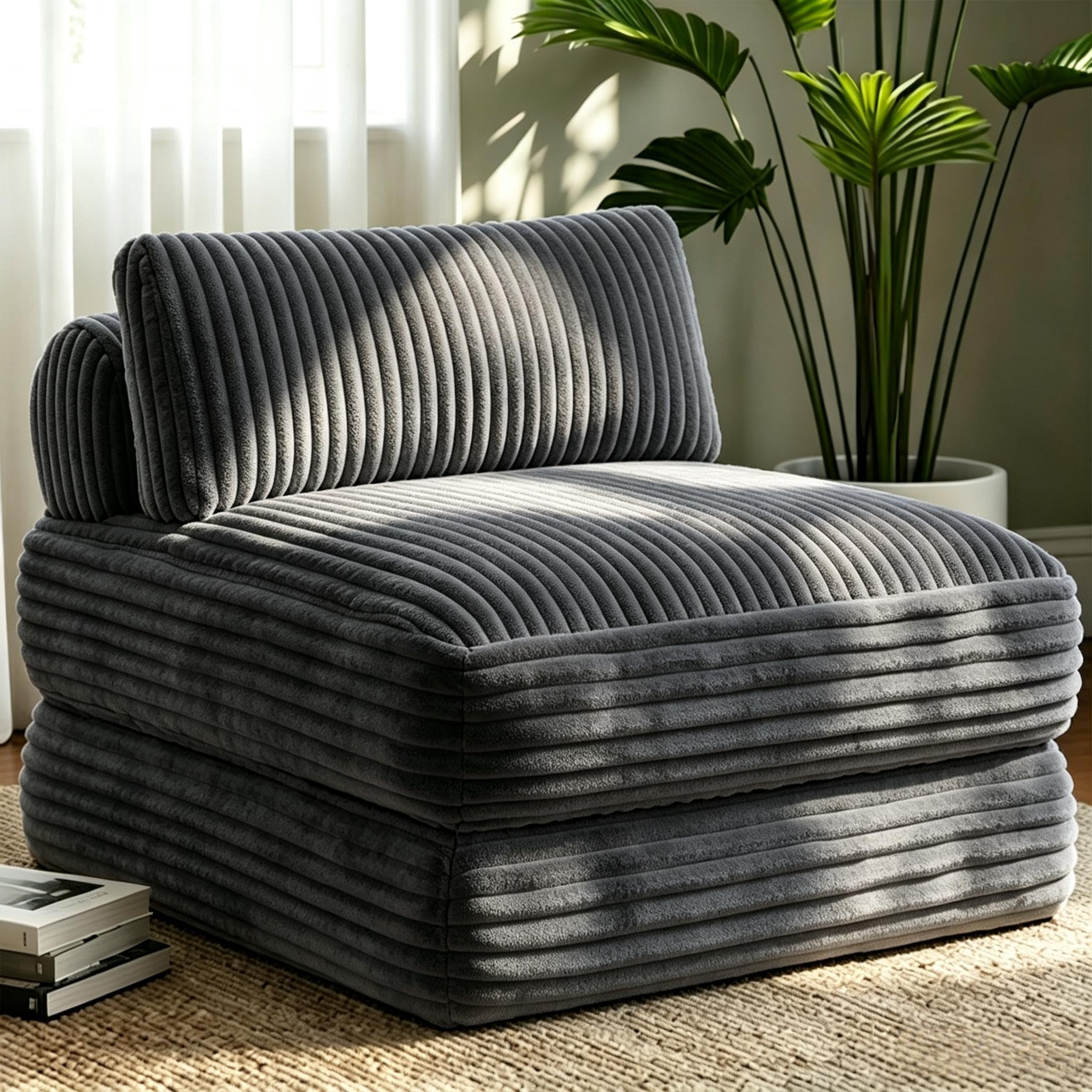 Welzona Folding Sofa Bed, Corduroy Chair Bed Single Adult, Futon Bed, Grey