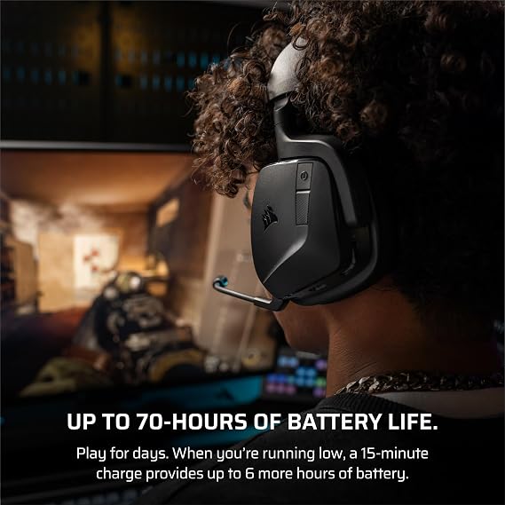 Corsair Void v2 kablosuz oyun kulaklığı, Bluetooth'lu PC, PS5, PS4, Switch, Mobile için – Dolby Atmos, 70 saat pil, çift kablosuz, hafif, hızlı şarj – karbon