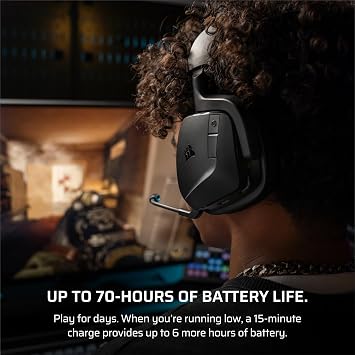Corsair Void v2 kablosuz oyun kulaklığı, Bluetooth'lu PC, PS5, PS4, Switch, Mobile için – Dolby Atmos, 70 saat pil, çift kablosuz, hafif, hızlı şarj – karbon