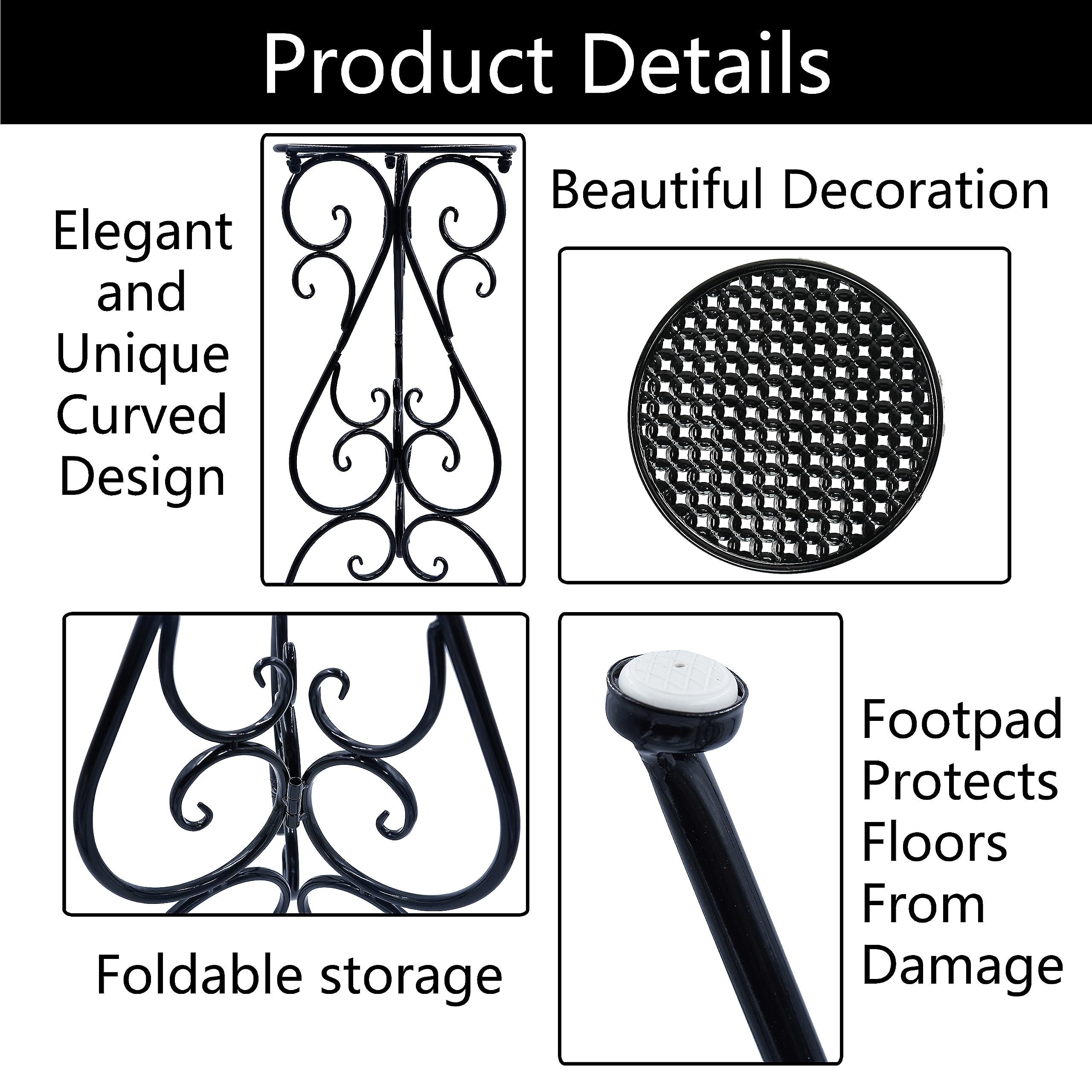 NAKUPE Supporto per piante per interni ed esterni, altezza 57 cm, supporto per vaso da fiori singolo, supporto per fioriera ad angolo, patio, balcone, giardino, portico, fattoria, nero (confezione da