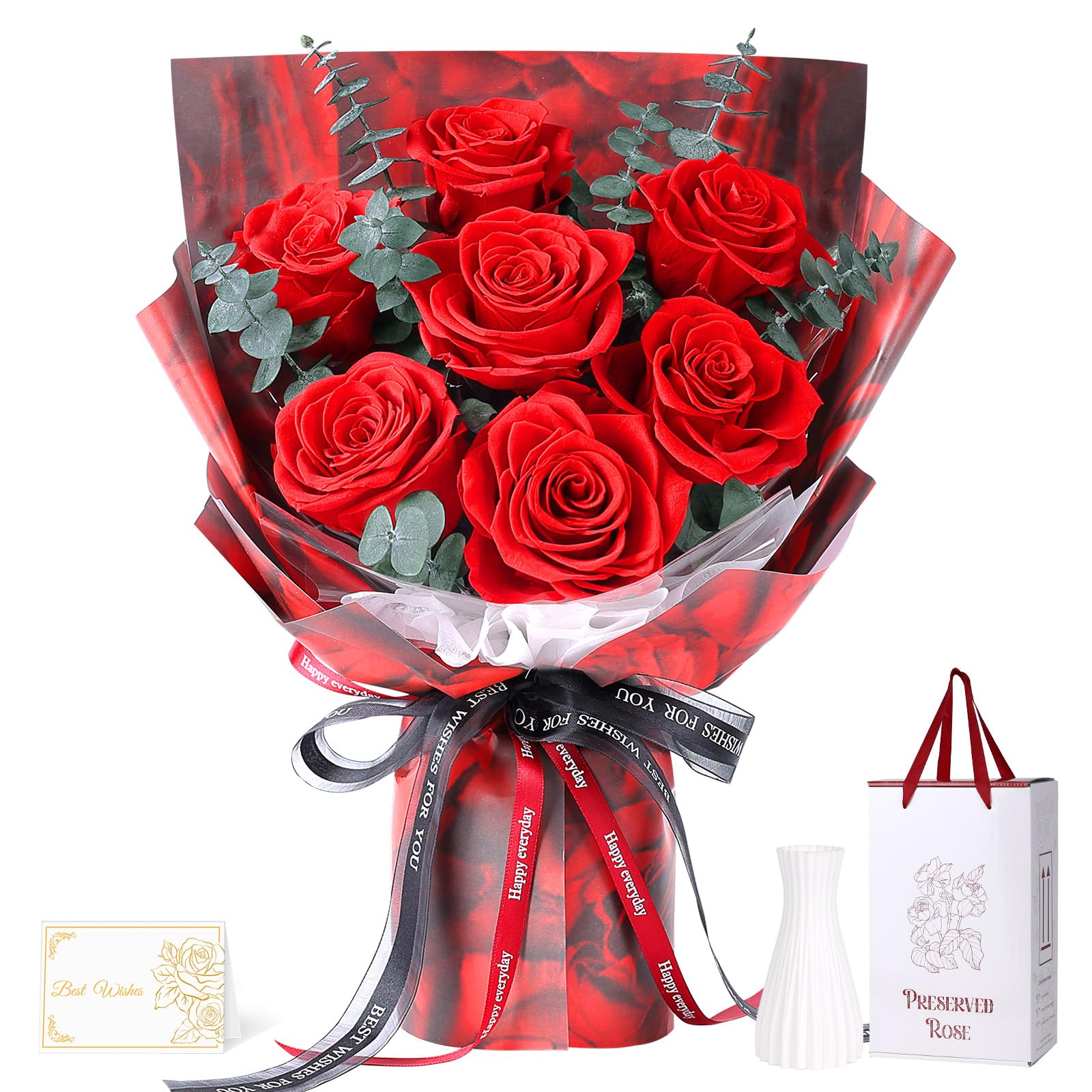 Amazon｜プリザーブドフラワー 花束 母の日 赤 7本薔薇 香りあり 花瓶