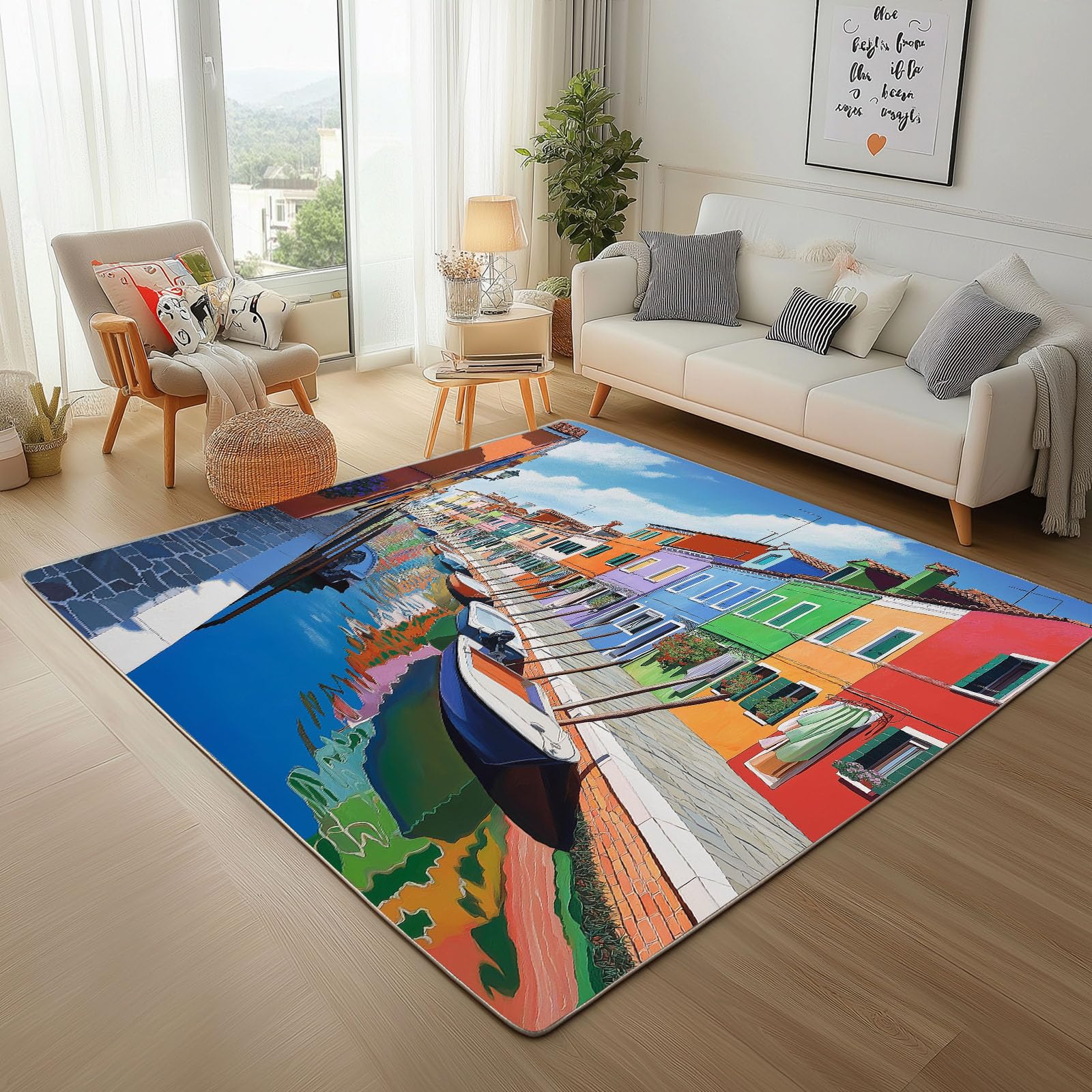 Tapis lavable 160x230cm antidérapant résistant aux taches pour salon et entrée