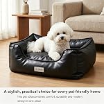 Marchul Faux Leather Dog Bed, Waterproof Cat Sofa Bed, Washable Pet Couch with Non-Slip Bottom for Small and Medium Dogs & Cats,75 * 60cm, Black