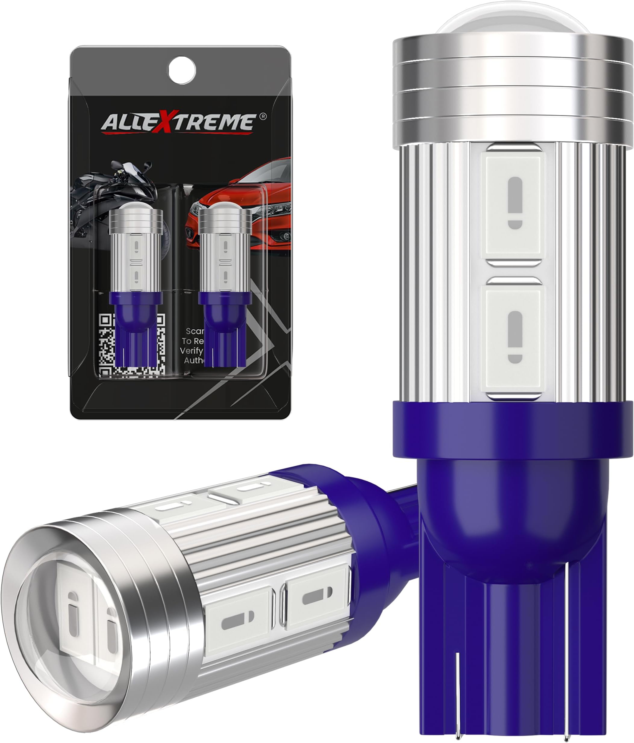 AllExtreme EXT10B4 Universal T10 LED Parking Light 8 SMD Super Bright Interior Pilot License Plate Dome Indicator Lamp Bulb for Car Bike and Motorcycle (4W, Blue, 2 PCS)