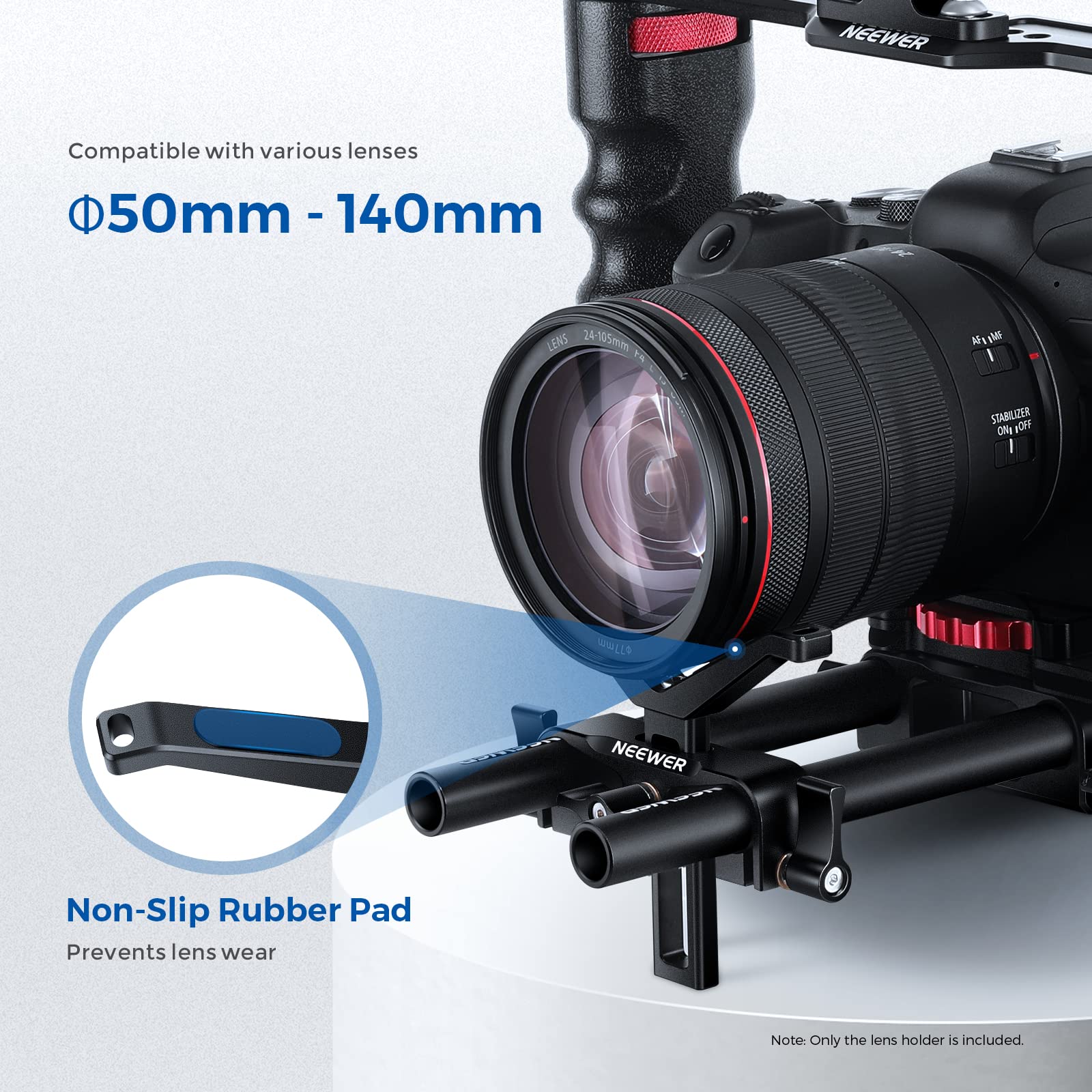 NEEWER Staffa di supporto per obiettivo lungo teleobiettivo, con altezza regolabile di 53 mm, compatibile con TILTA NICEYRIG DSLR Camera Shoulder Rig Follow Focus con aste da 15 mm - LSB53