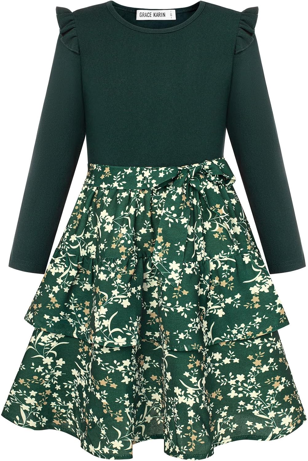 GRACE KARIN Girls Long Sleeve Dress Floral Fall Winter Church Casual 6-12Y