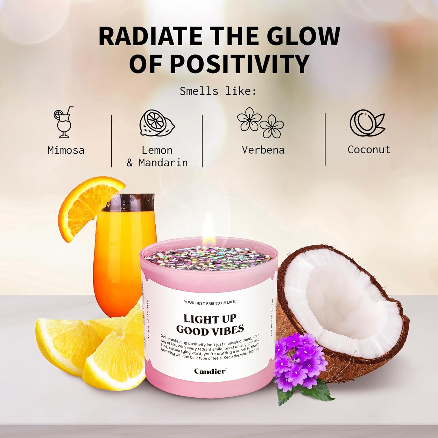 Light Up Good Vibes Candle, Scented Soy Candle with 60+ Hours Burn Time, Vegan-Friendly Pink Candle for Any Occasion, Candles for Women & Men - Candier - Image 4