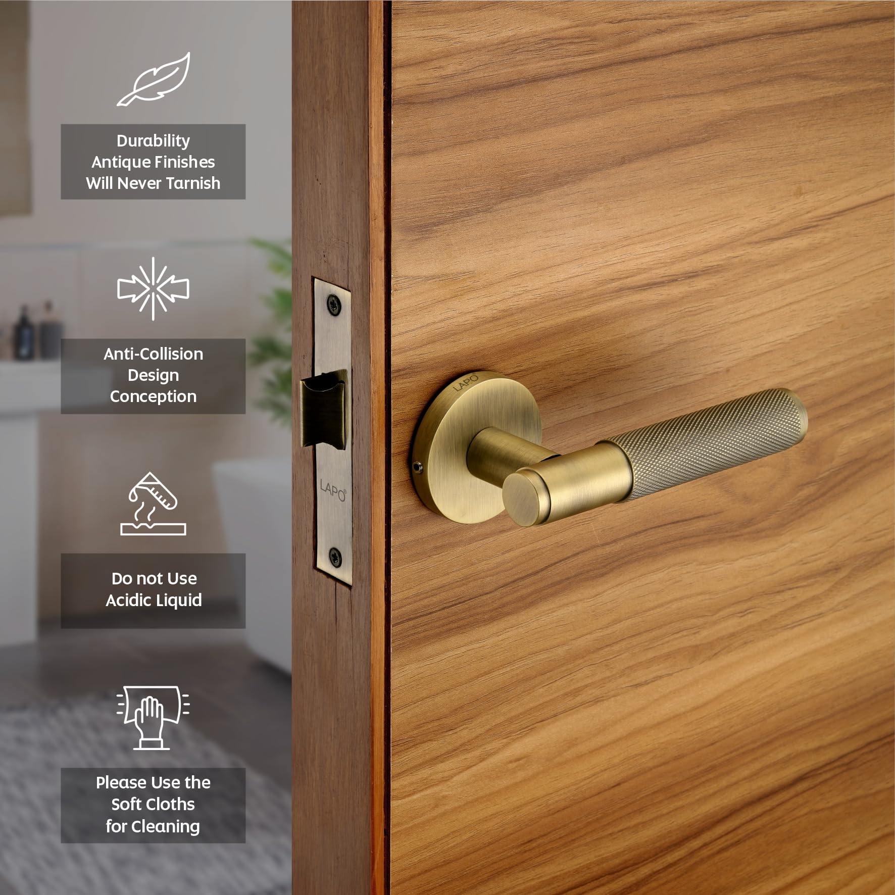 LAPO Antique Bathroom Door Lock - Keyless & Brass -5