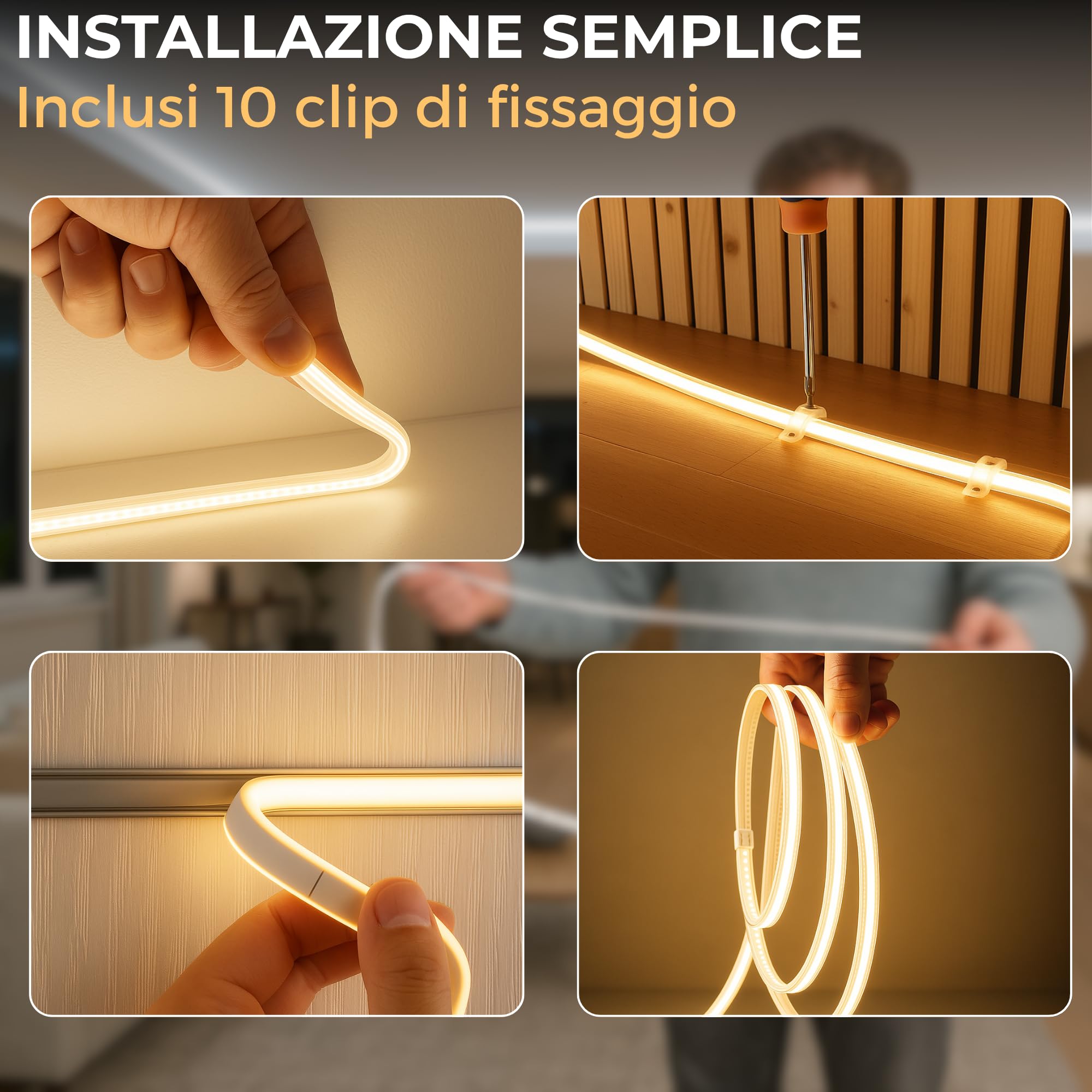 Strisce led 220V 10 metri per esterni IP65 Striscia esterno impermeabile bianco caldo 3000K strip led
