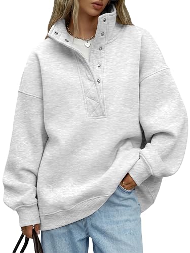 Trendy Queen Womens Oversized Sweatshirts with Snap Button Henley Collar