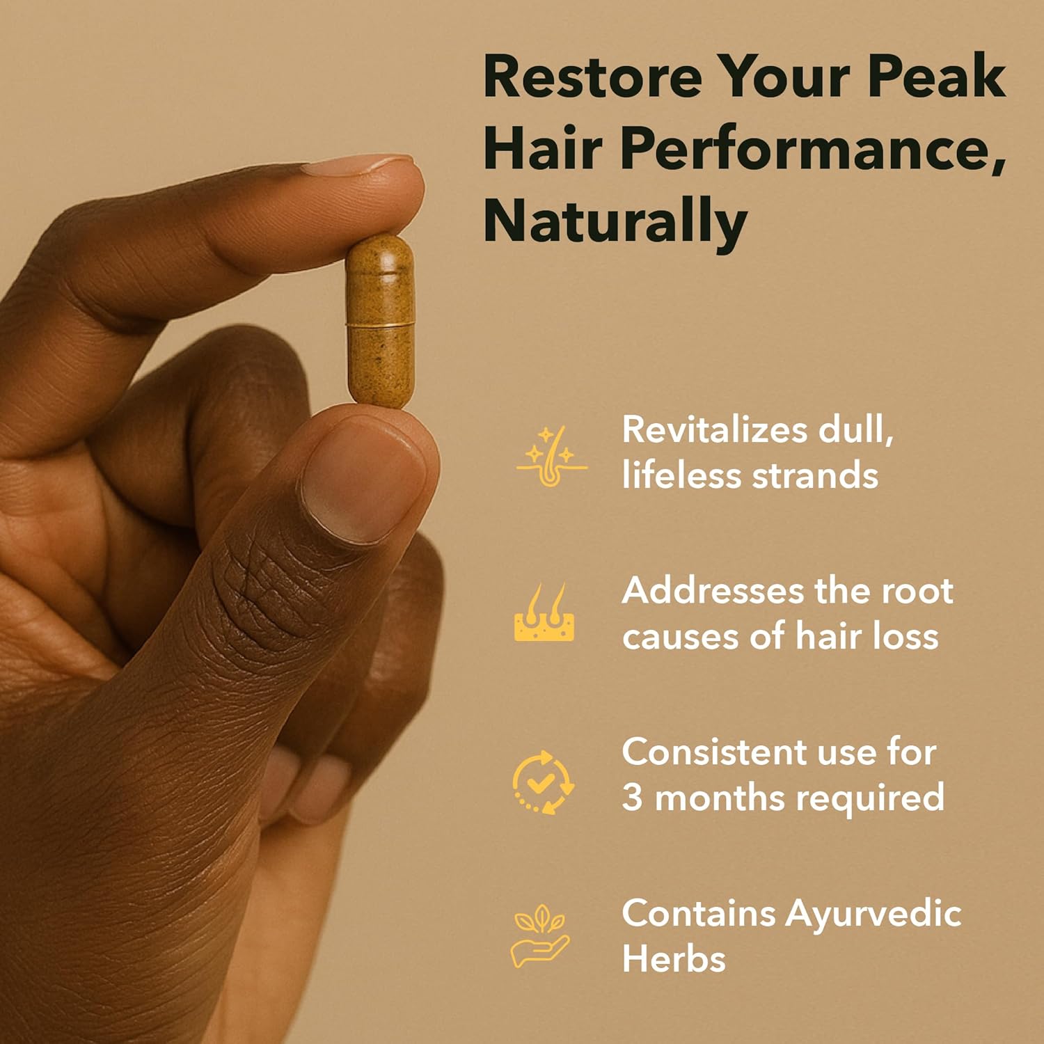 H5 Grow+ Hair Vitamin Supplement - Biotin, Ayurvedic Herbs & 5 Nutrient Groups for Hair Growth, Density & Strength | Best Supplement for Hair Loss | Hair Growth Vitamins, 90 Count, Pack of 1