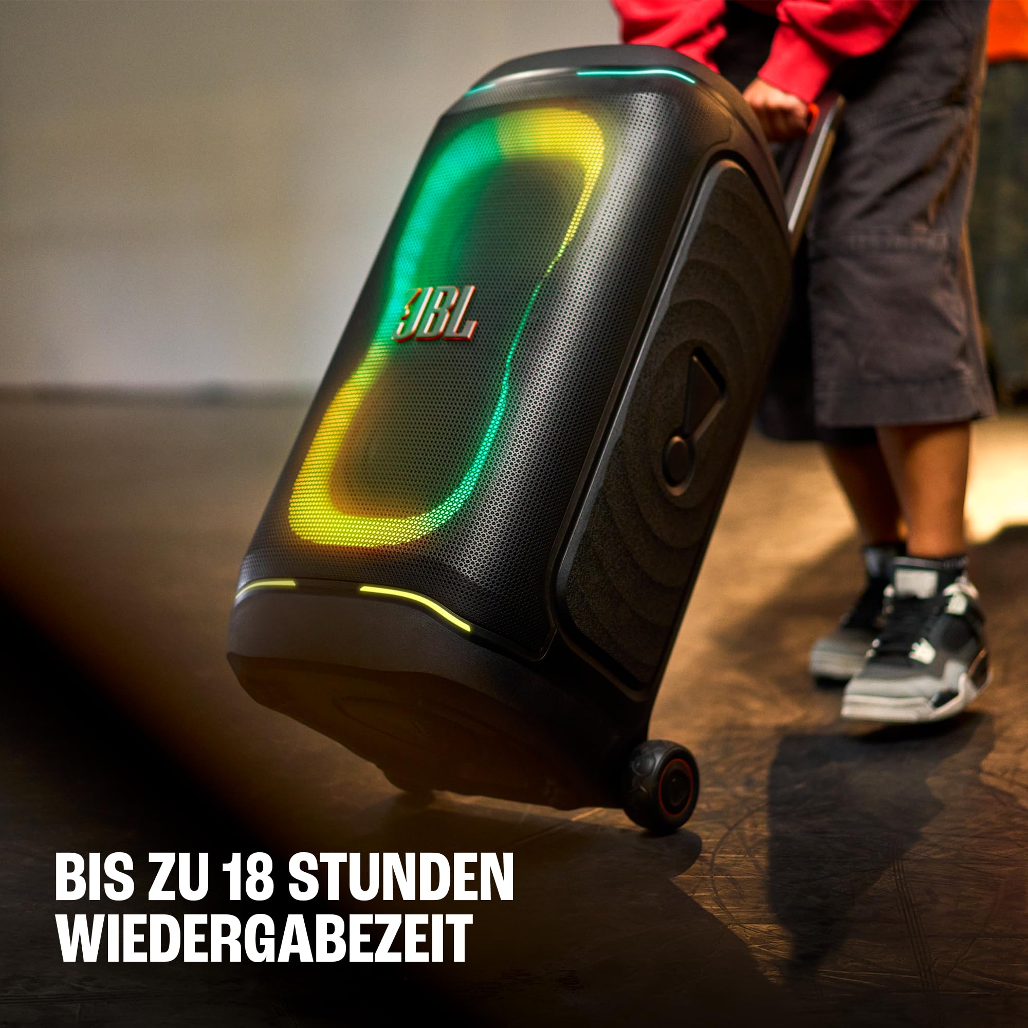 JBL PartyBox 330 Tragbarer Partylautsprecher, Schwarz | JBL Sound, Lichtshow, AI Sound Boost, Bluetooth, Teleskopgriff, IPX4 spritzwassergeschützt, bis zu 18 Std Wiedergabezeit