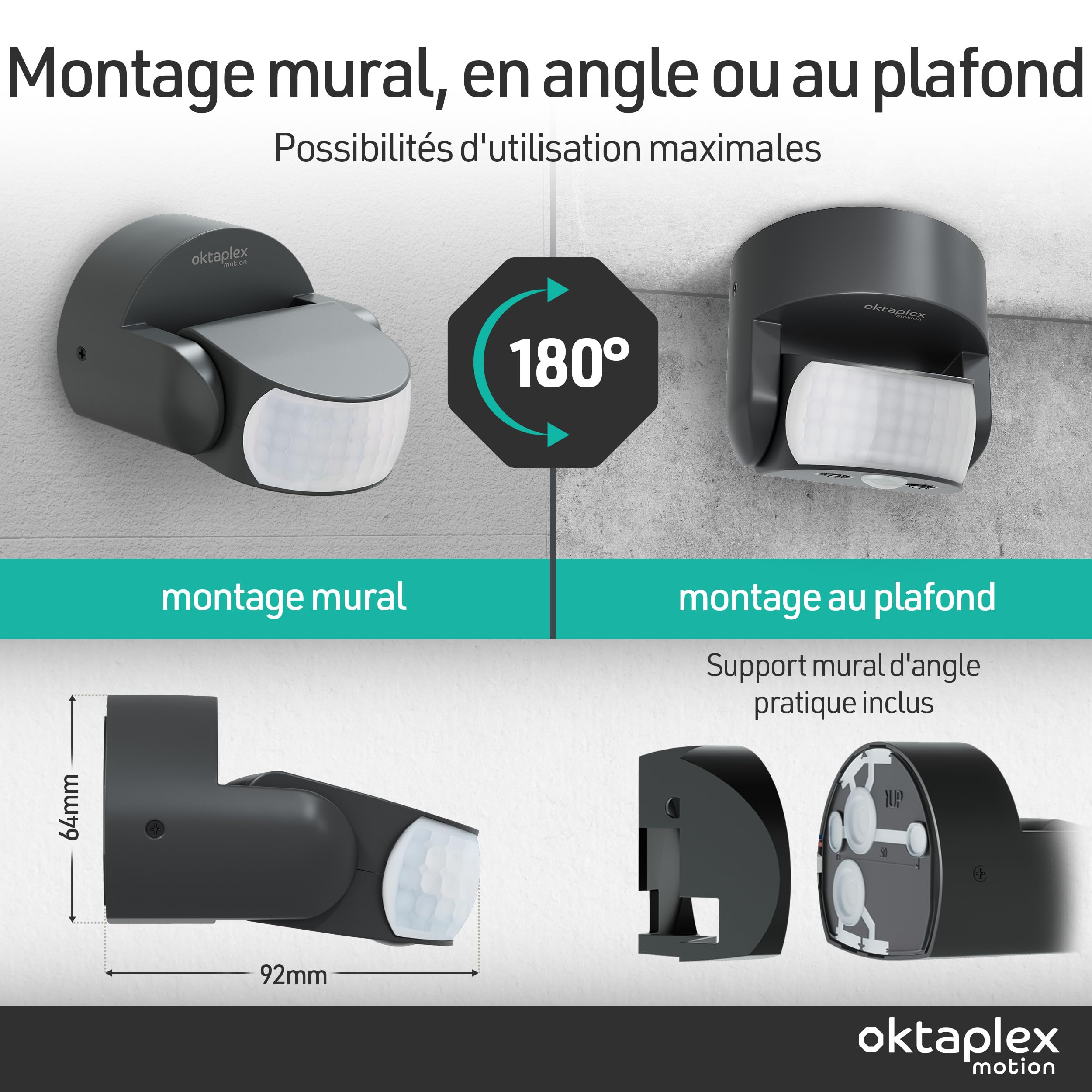 Oktaplex Lot de 2 Bea détecteur de Mouvement extérieur avec Support d’Angle