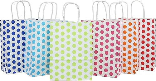 Miniatura 4 de ADIDO - Bolsas de papel rojo EVA con puntos blancos de papel kraft con asas bolsas de papel para niños, cumpleaños, bodas, fiestas y fiestas (8.2 x